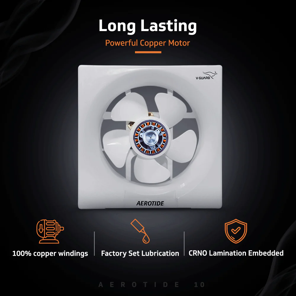 Aerotide 10 Black Exhaust Fan, Speed: 1250 RPM; Sweep: 25 cm and Air Delivery 900 m³/Hr (White) (Blade Size: 10 inch) - Image 3