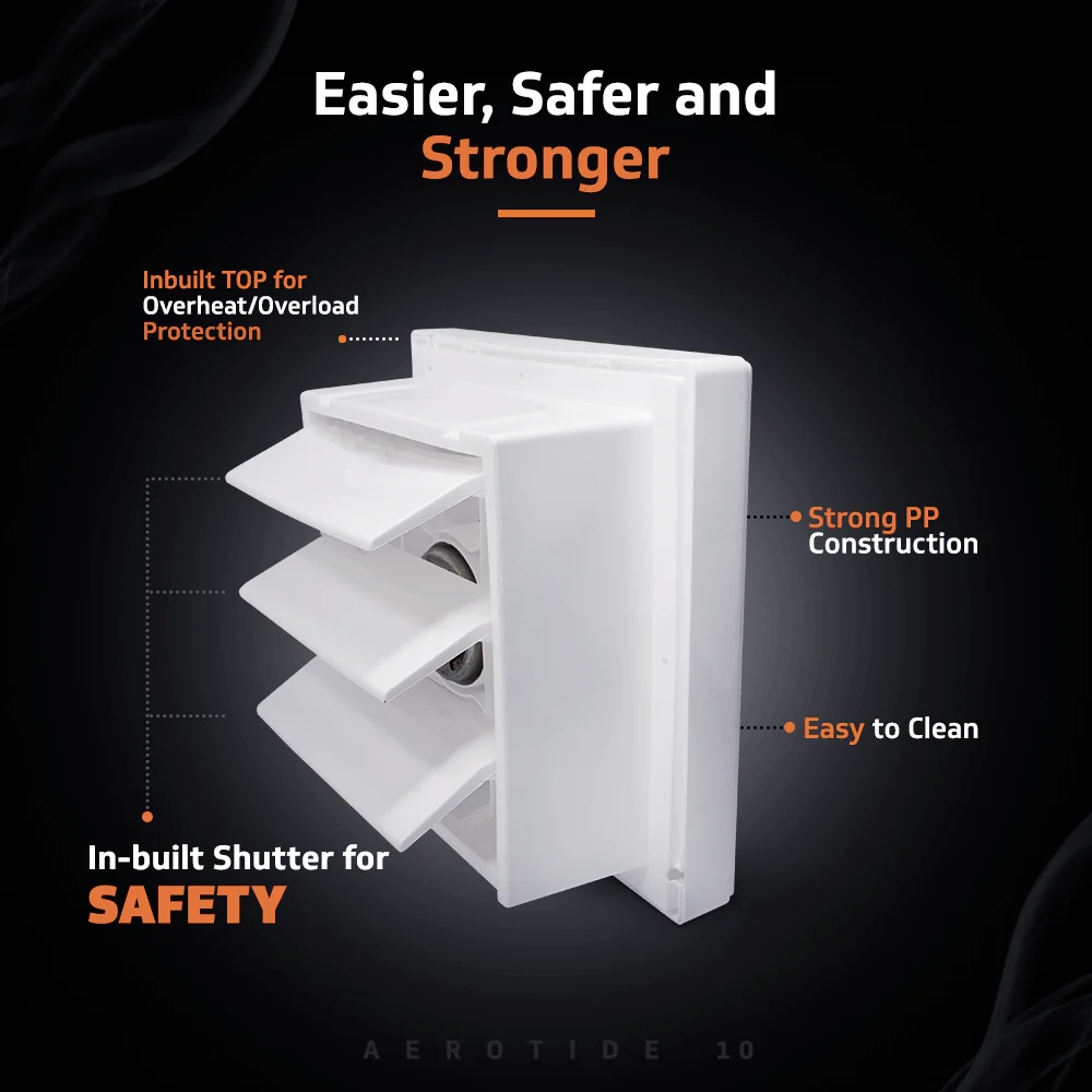 Aerotide 10 Black Exhaust Fan, Speed: 1250 RPM; Sweep: 25 cm and Air Delivery 900 m³/Hr (White) (Blade Size: 10 inch) - Image 4