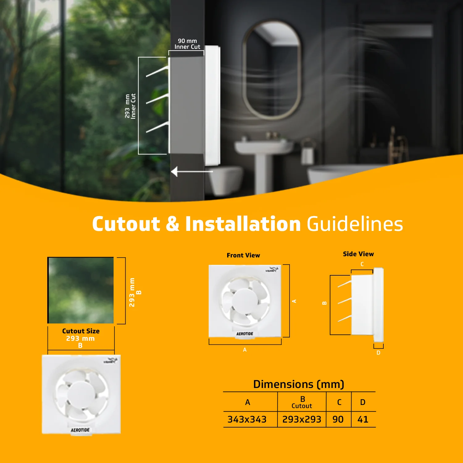 Aerotide 10 Black Exhaust Fan, Speed: 1250 RPM; Sweep: 25 cm and Air Delivery 900 m³/Hr (White) (Blade Size: 10 inch) - Image 5