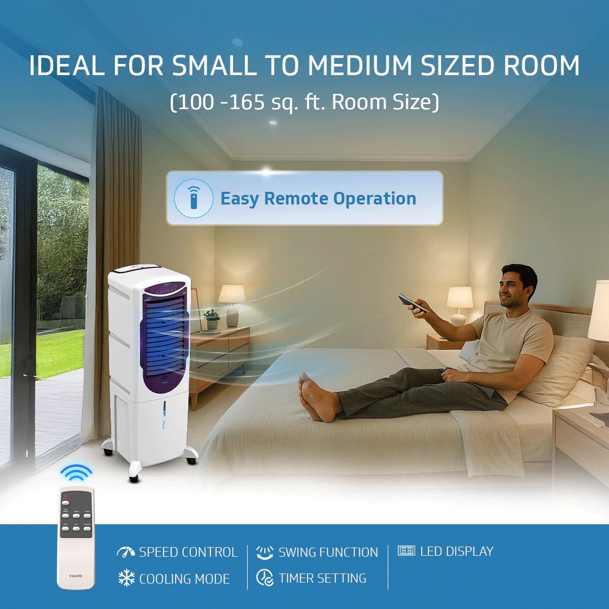 Arido T35 H DG Air Cooler for Home | Remote Comfort | 35 Litre | 2 Year warranty on main Motor & Pump | White & Purple Burry - Image 4