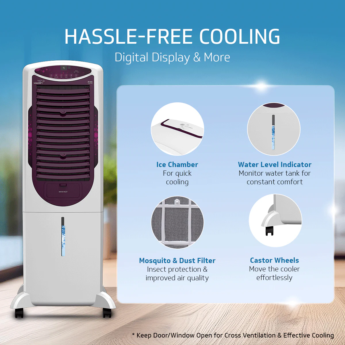Arido T35 H DG Air Cooler for Home | Remote Comfort | 35 Litre | 2 Year warranty on main Motor & Pump | White & Purple Burry - Image 7