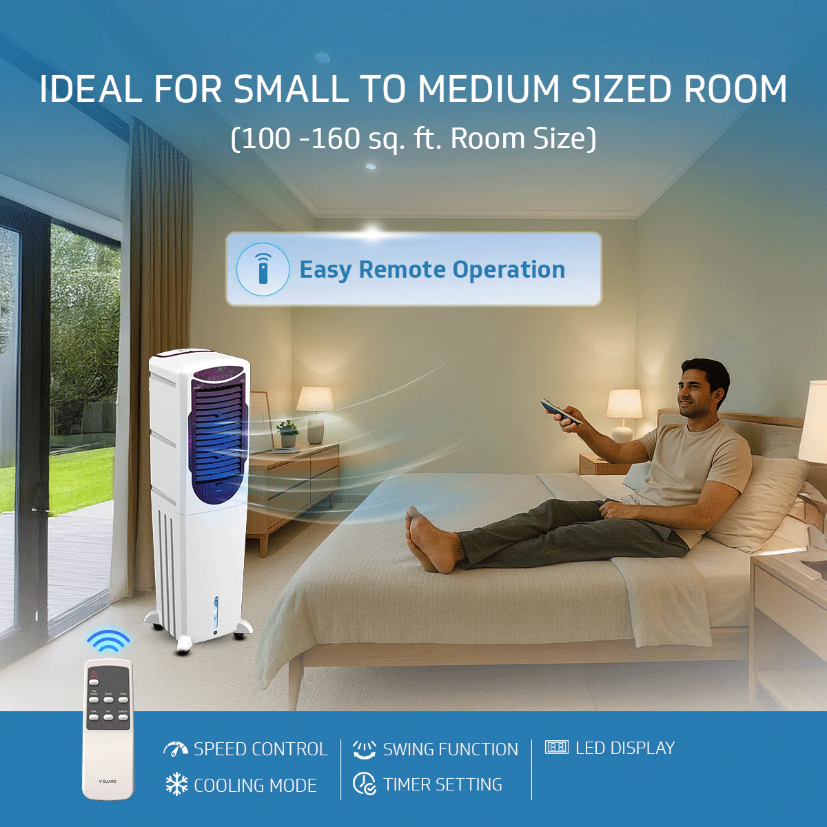 Arido T50 H DG Air Cooler for Home | Remote Comfort |50 Litre | 2 Year Warranty on Motor & Pump | White & Purple Burry - Image 3