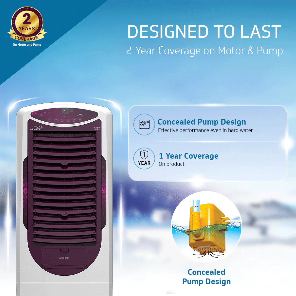 Arido T50 H DG Air Cooler for Home | Remote Comfort |50 Litre | 2 Year Warranty on Motor & Pump | White & Purple Burry - Image 4