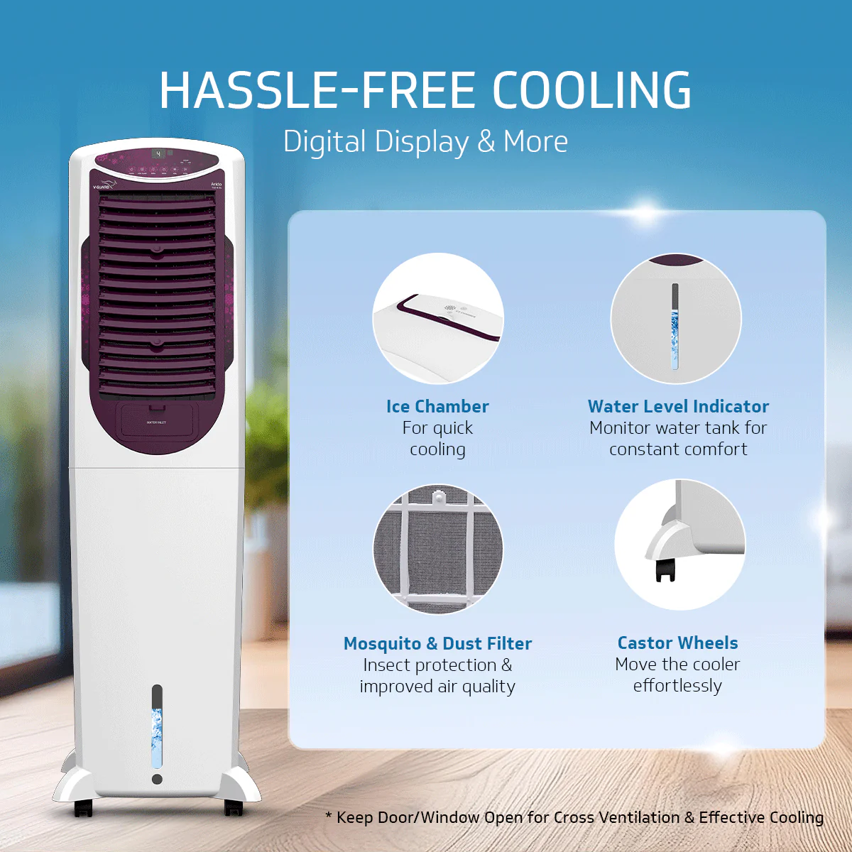 Arido T50 H DG Air Cooler for Home | Remote Comfort |50 Litre | 2 Year Warranty on Motor & Pump | White & Purple Burry - Image 6