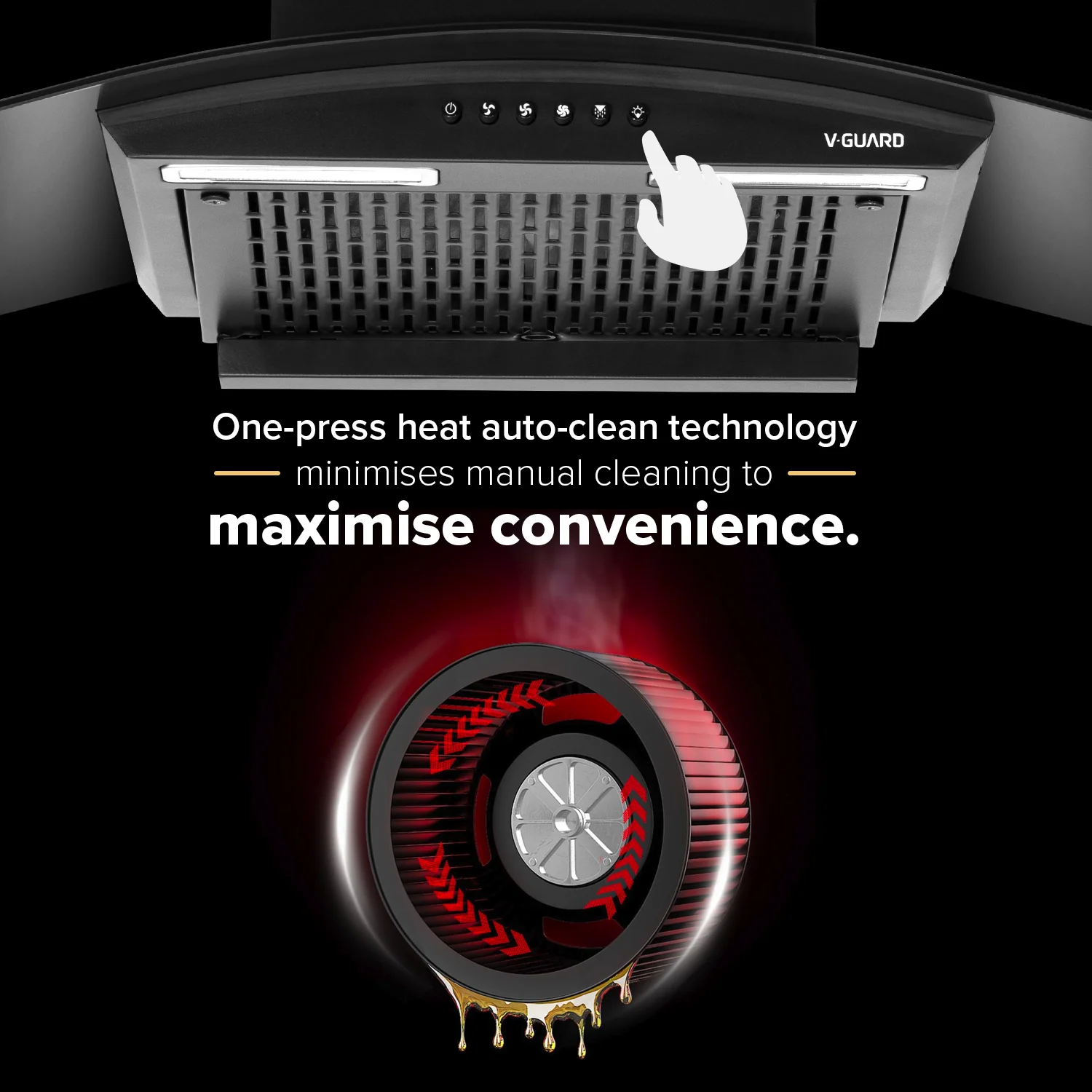 C10 60cm Kitchen Chimney with 900 m³/hr Suction | Filterless | Intelligent Auto Clean | Elegant Curved Glass Design | - Image 3