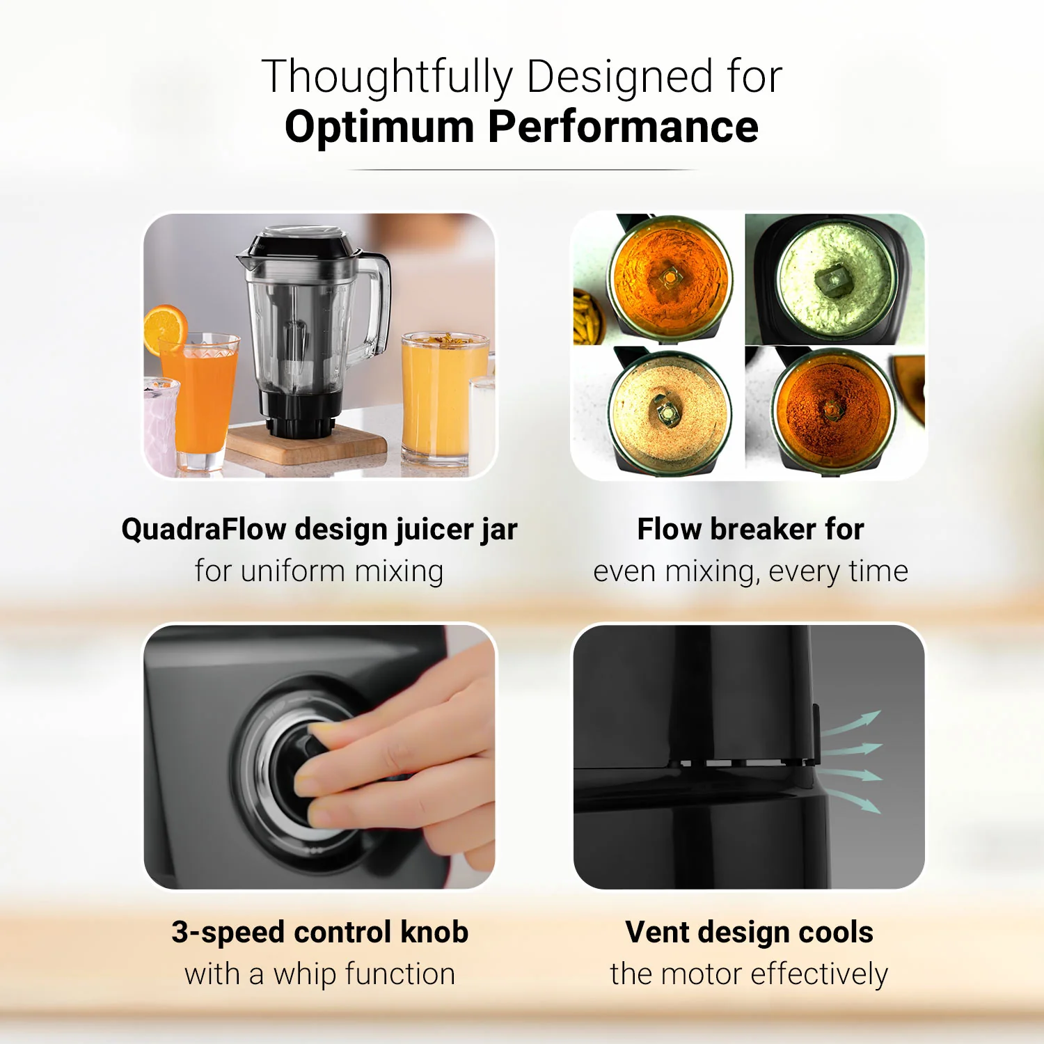 V-Guard Citius 750-Watt Juicer Mixer Grinder | 3 Year Motor Coverage by V-Guard | 4 Jars | Juicer, Wet, Chutney & Dry | Sturdy Juicer Jar | Precision Blend SS Blades | Black - Image 3