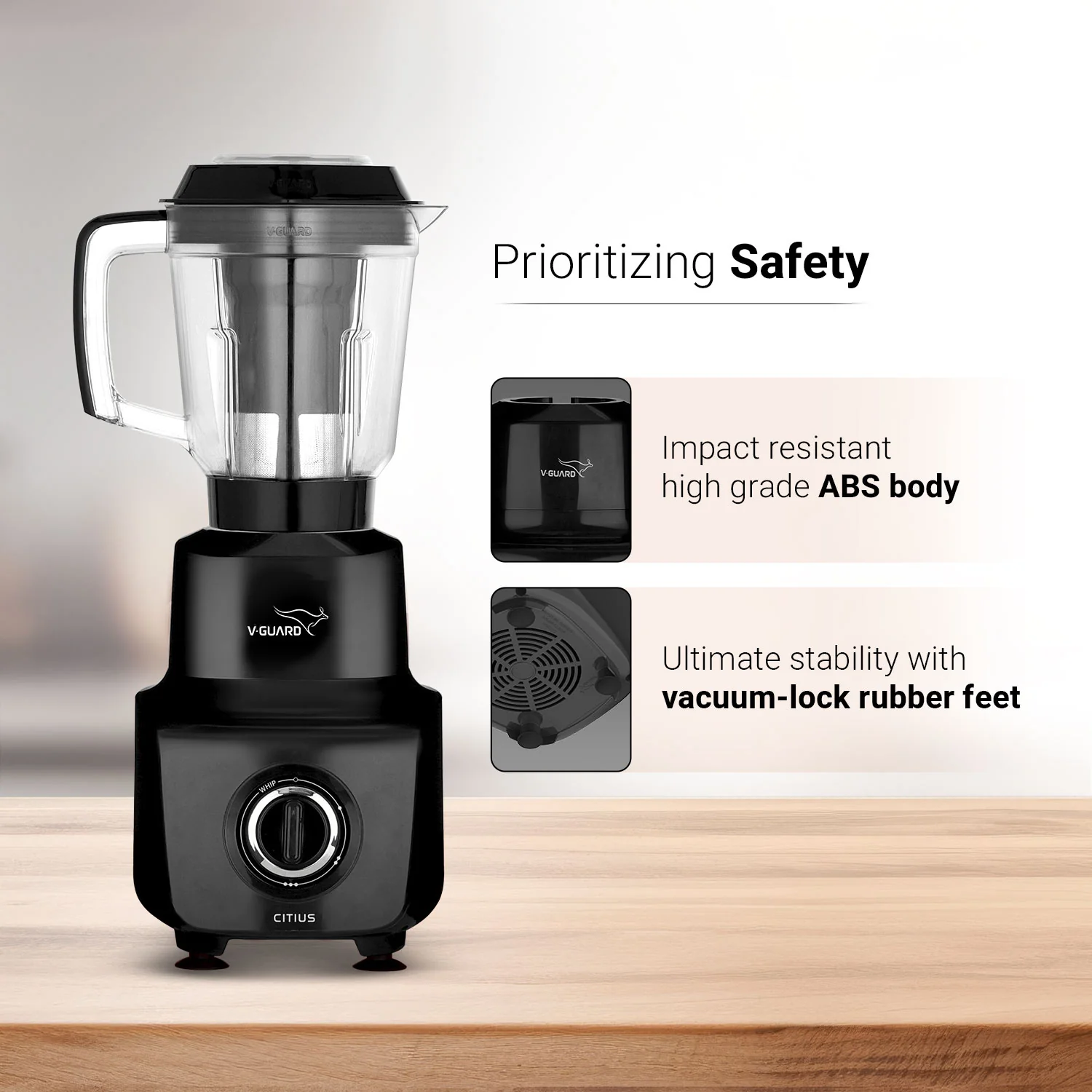 V-Guard Citius 750-Watt Juicer Mixer Grinder | 3 Year Motor Coverage by V-Guard | 4 Jars | Juicer, Wet, Chutney & Dry | Sturdy Juicer Jar | Precision Blend SS Blades | Black - Image 7