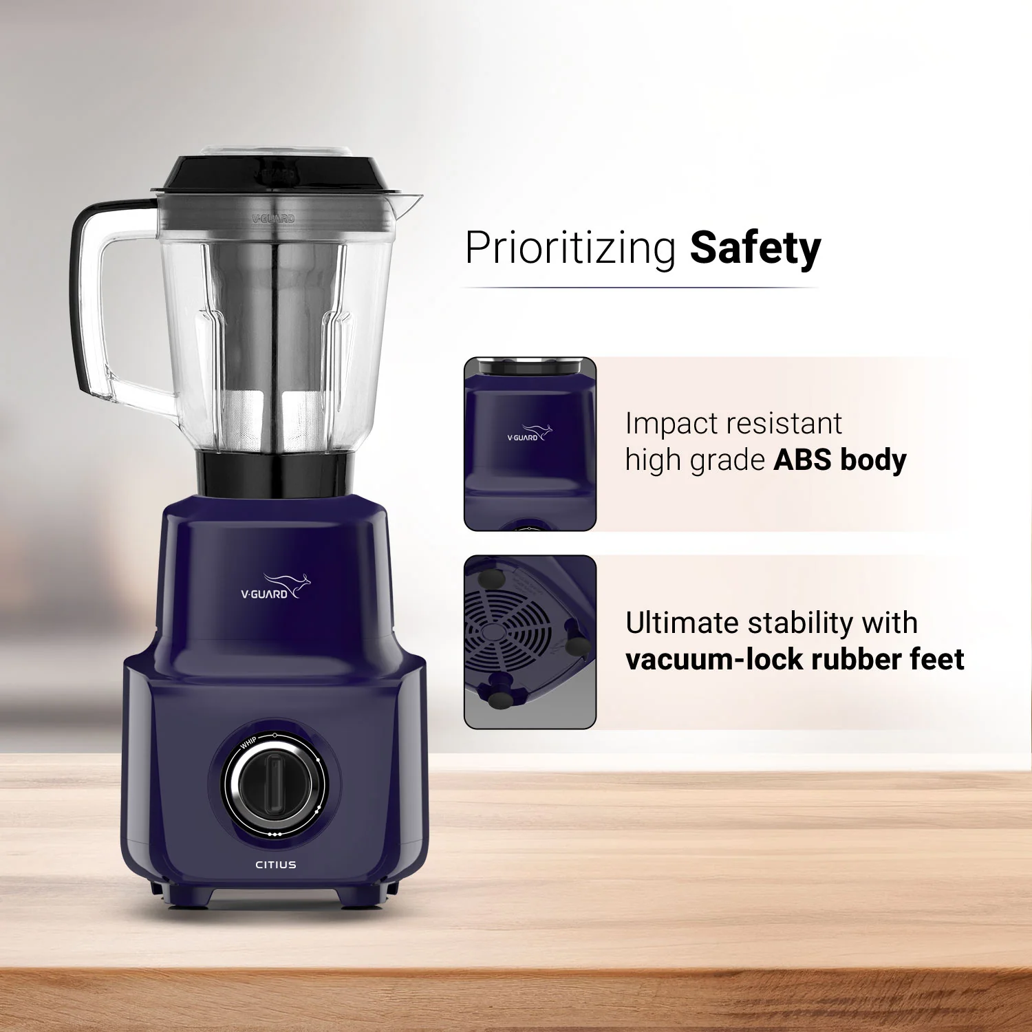 Citius 750 Watt Juicer Mixer Grinder, 3 Year Motor Warranty, 4 Jars(Chutney, Dry, Wet & Juicer), Sturdy Juicer Jar with QuadraFlow Design (Blue) - Image 7