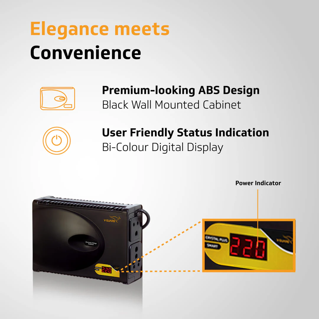 V-Guard Crystal Plus Smart TV Stabilizer with Digital Display | Applicable for Smart TVs up to 140 cm (55) + Set Top Box + Home Theatre System/Gaming Console | 3 Ampere Capacity | Black - Image 4