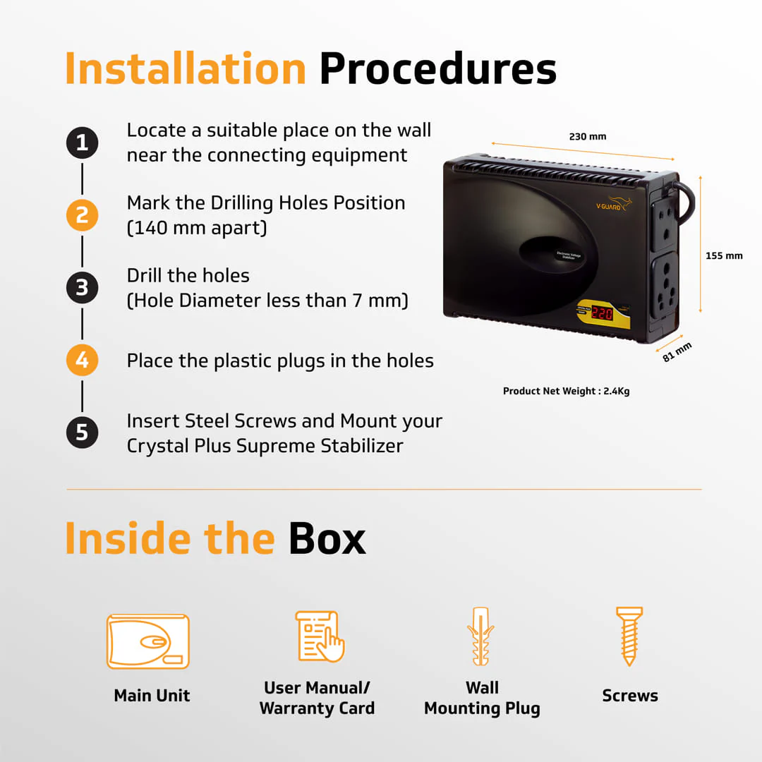 V-Guard Crystal Plus Smart TV Stabilizer with Digital Display | Applicable for Smart TVs up to 140 cm (55) + Set Top Box + Home Theatre System/Gaming Console | 3 Ampere Capacity | Black - Image 5