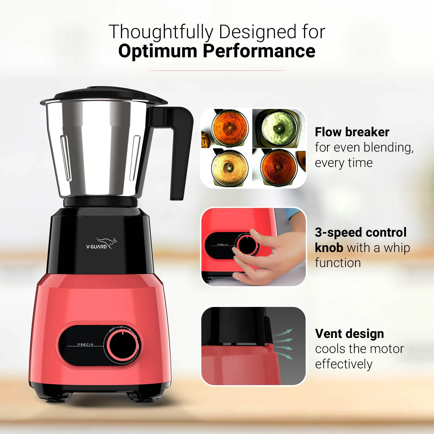 Precia Mixer Grinder 500 Watt/Newly Launched/Mixie for kitchen with Multifunctional SS Mixer Jars (Chutney, Dry, & Wet Jar), Precision Stainless Steel Blades / 2 Year Motor Warranty - Image 4