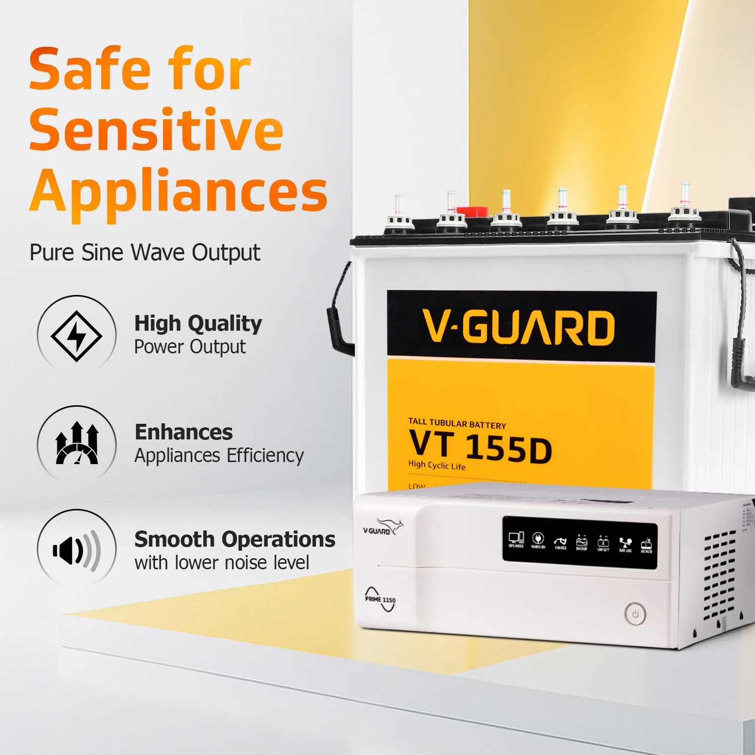 Prime 1150 Pure Sine Wave Inverter + VT 155D Battery Combo for Home, Office & Shops - Image 6