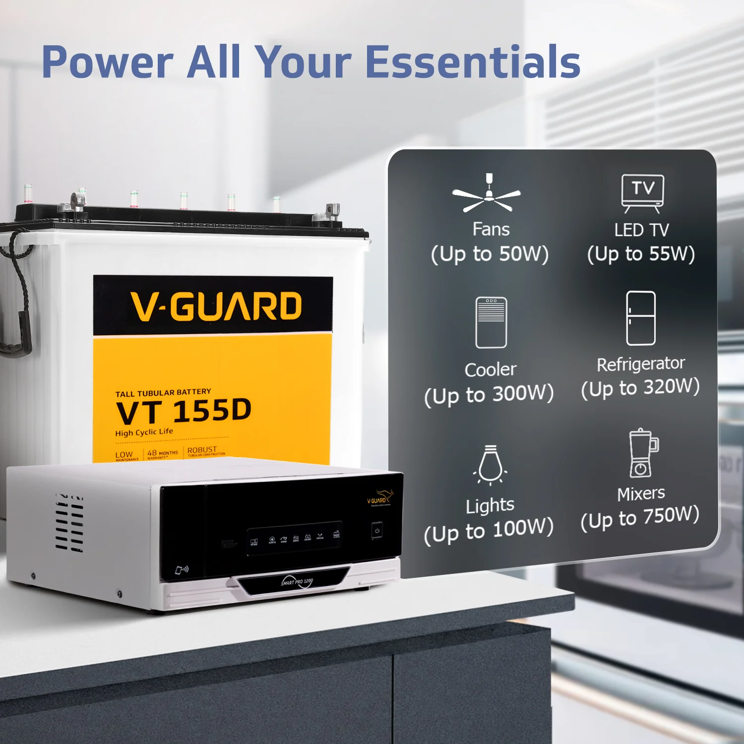 Smart Pro 1200 Inverter + VT 155D Battery Combo for Home, Office & Shops - Image 4