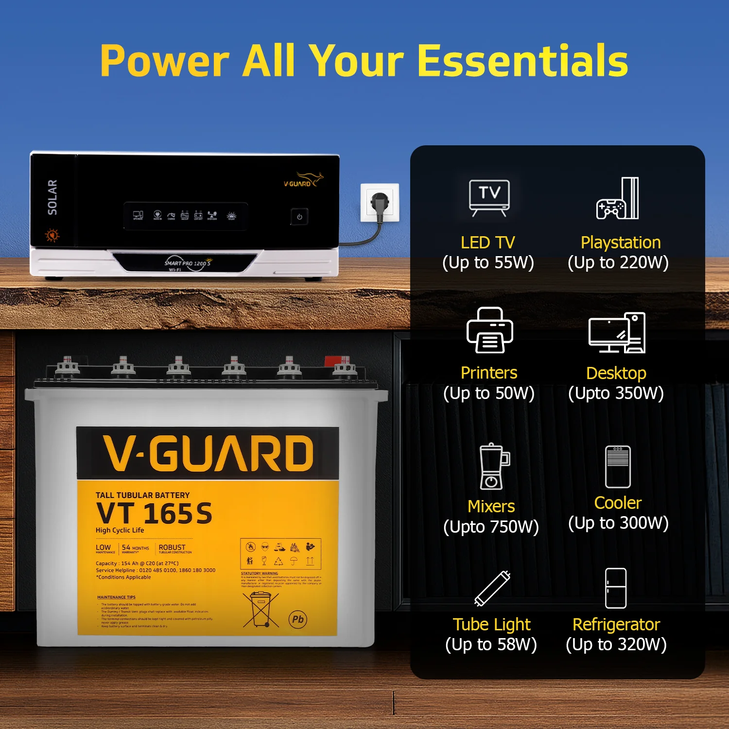 Smart Pro 1200 S Solar Inverter + VT 165S Battery combo for Home, Office & Shops - Image 4