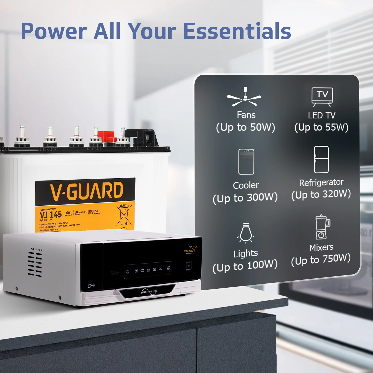 Smart Pro 1200 Inverter + VJ 145 Battery Combo for Home, Office & Shops - Image 4