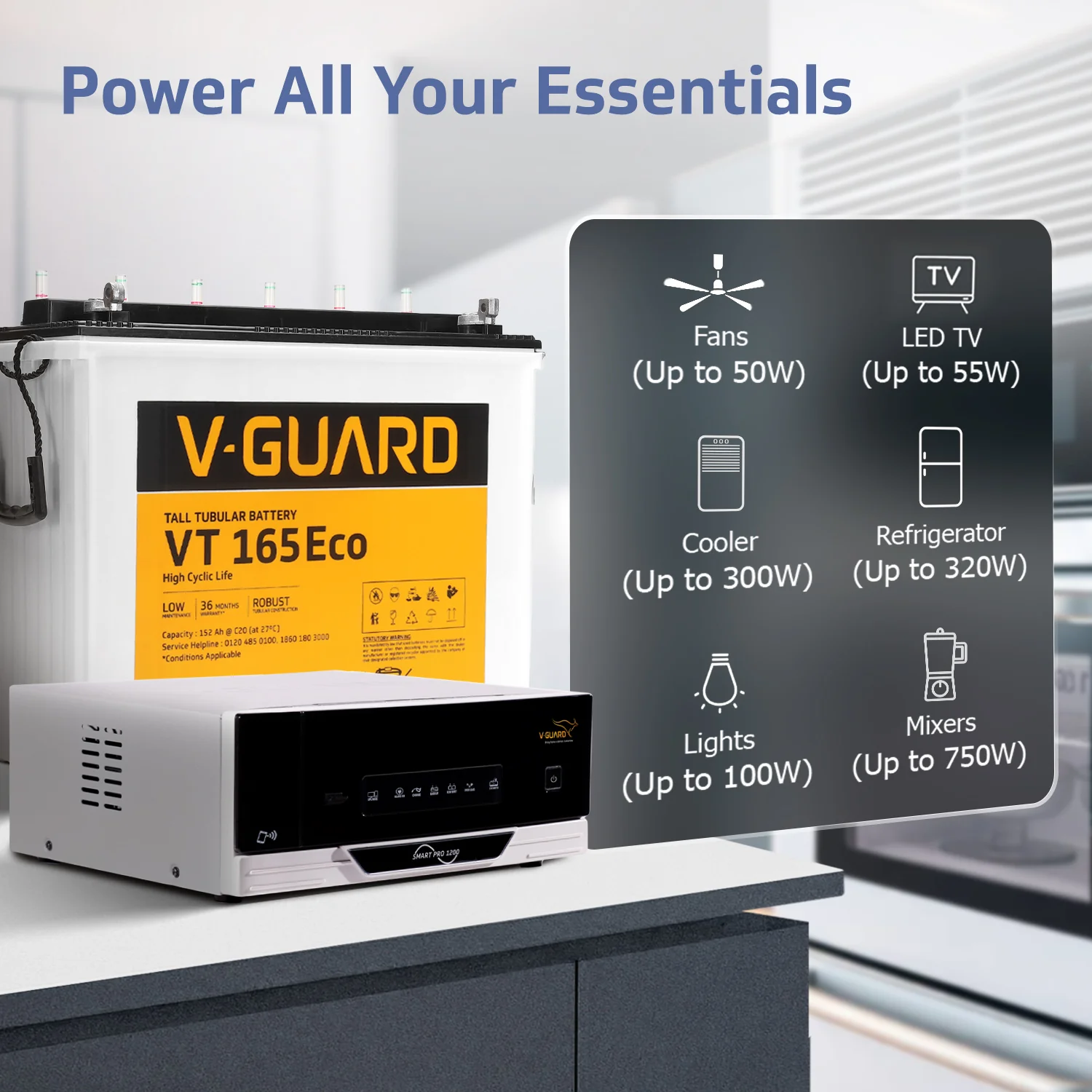 Smart Pro 1200 Inverter + VT 165 Eco Battery Combo for Home, Office & Shops - Image 4