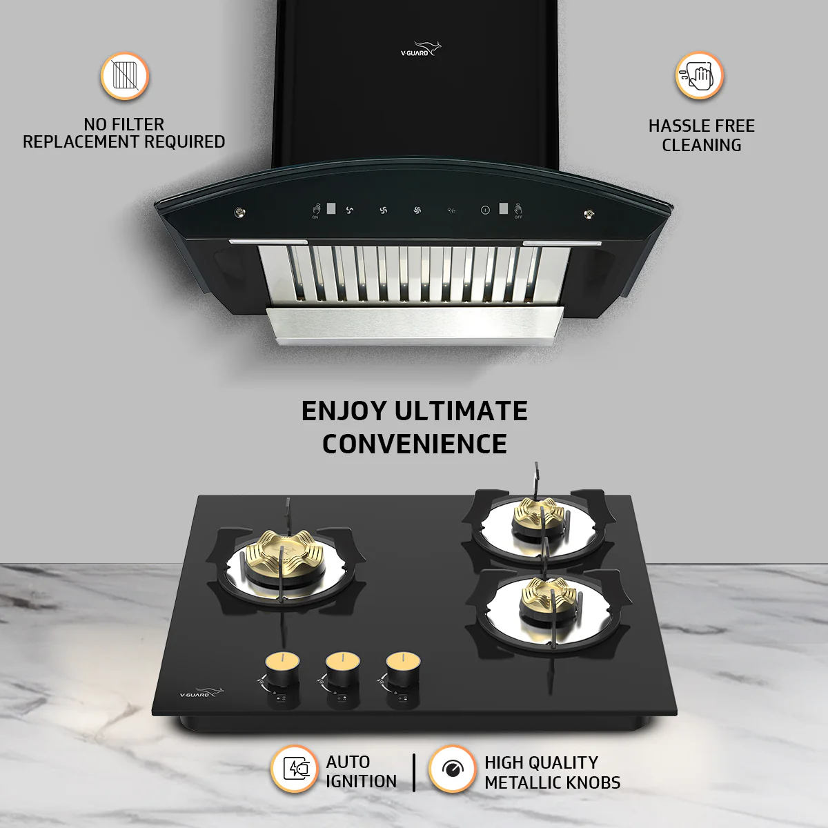 V-Guard A10 BL 180 60 cm Intelligent Auto clean Chimney and VHD 360 AGR Hobtop Combo- The Ultimate Kitchen Duo - Image 3