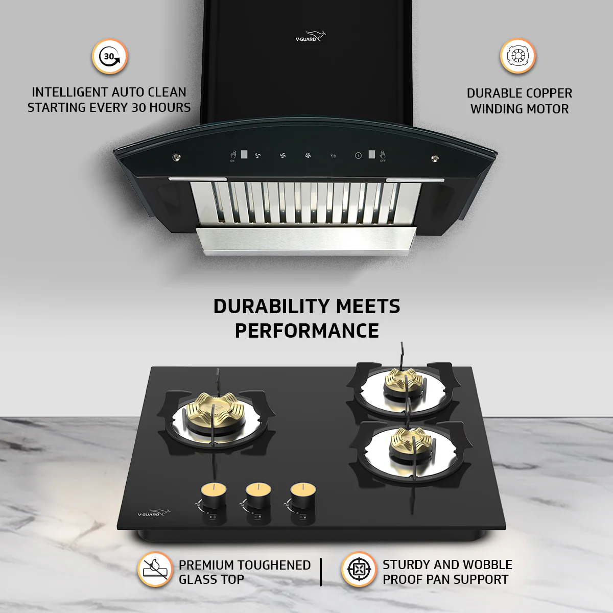 V-Guard A10 BL 180 60 cm Intelligent Auto clean Chimney and VHD 360 AGR Hobtop Combo- The Ultimate Kitchen Duo - Image 4