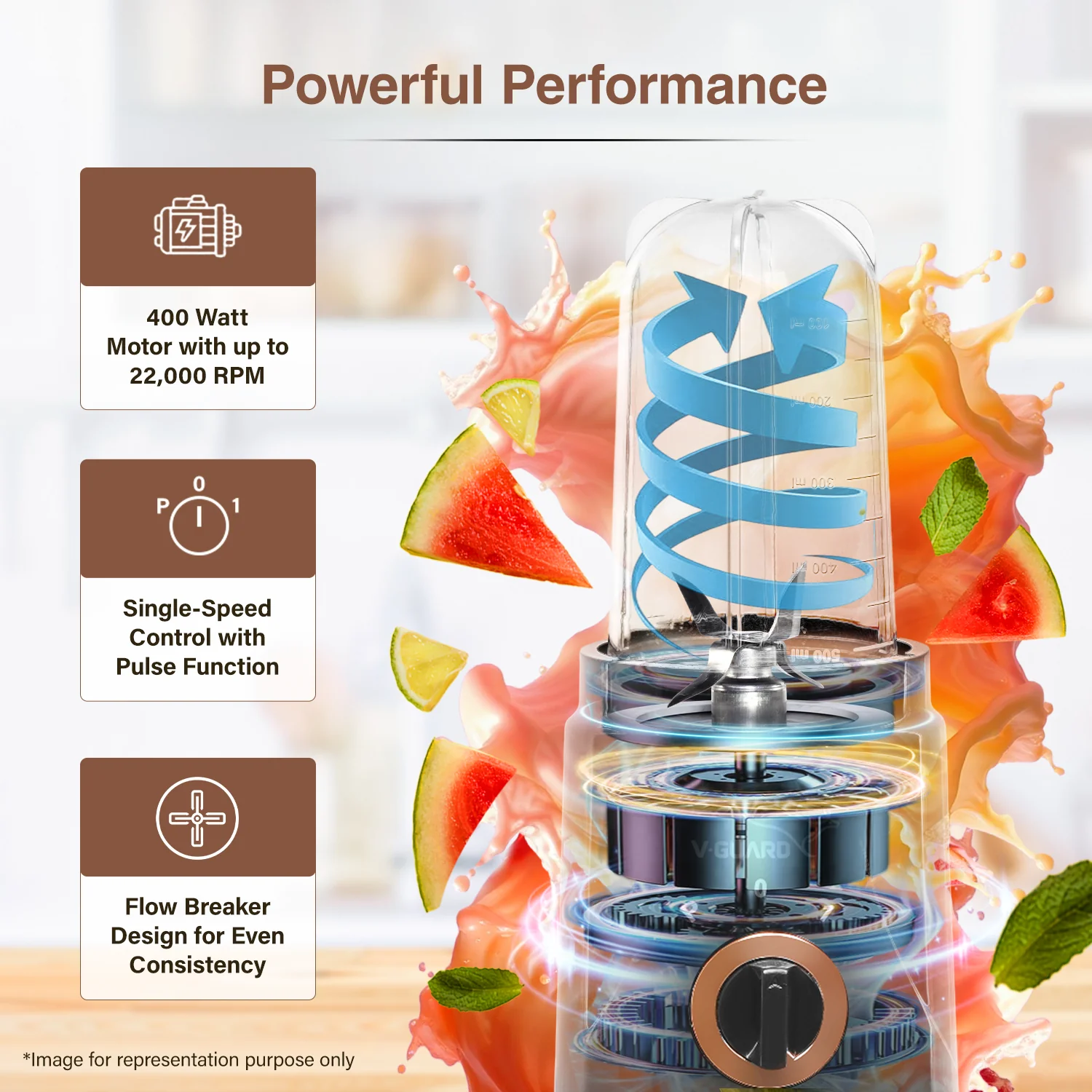 V-Guard Citius Nutri Blender | Bullet Mixer Grinder Juicer | 2 Leakproof Jars | 2 Years Product & Motor Coverage by V-Guard | 400 W Copper Motor | Up to 22,000 RPM | 1 Storage & 1 Sipper Lid - Image 4