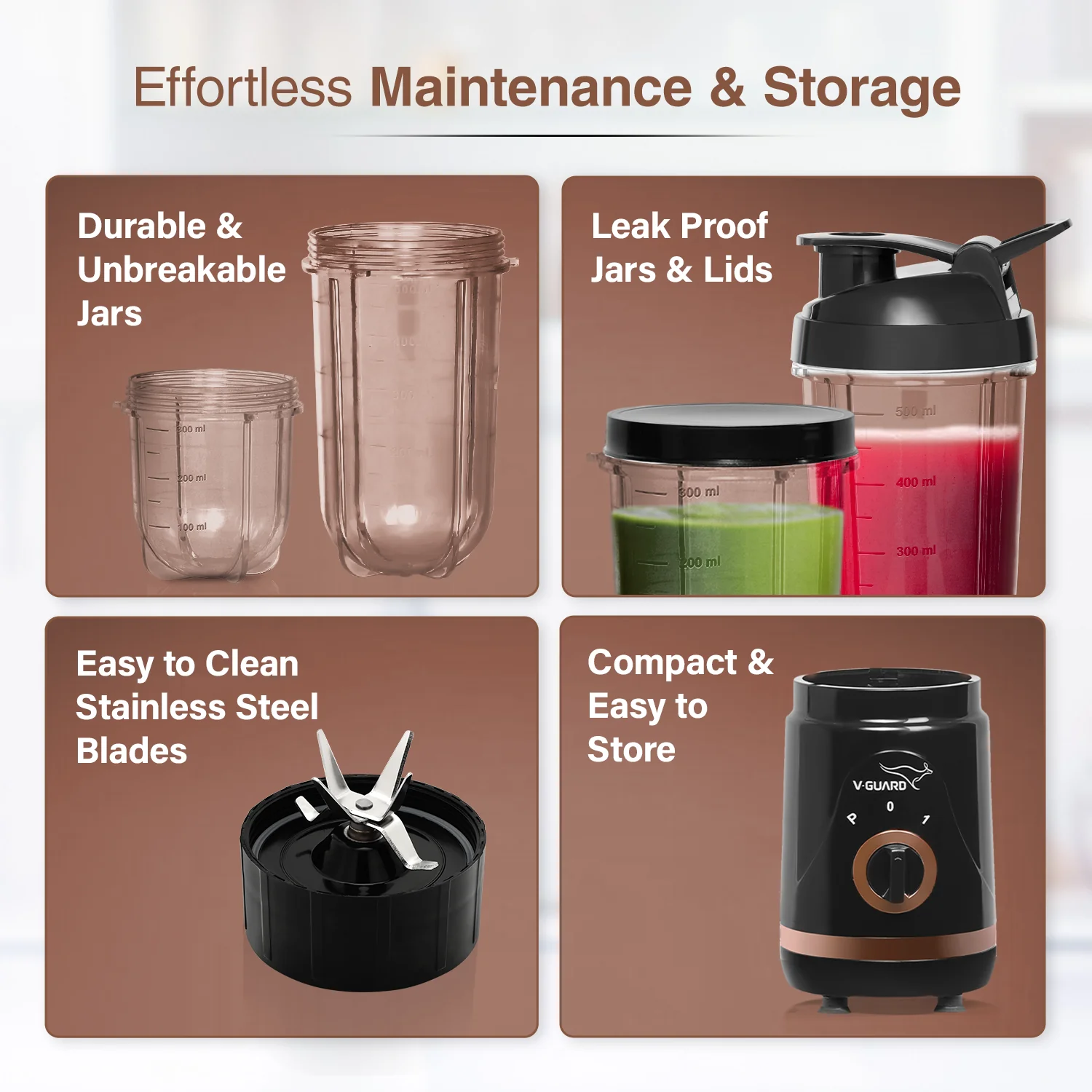 V-Guard Citius Nutri Blender | Bullet Mixer Grinder Juicer | 2 Leakproof Jars | 2 Years Product & Motor Coverage by V-Guard | 400 W Copper Motor | Up to 22,000 RPM | 1 Storage & 1 Sipper Lid - Image 5