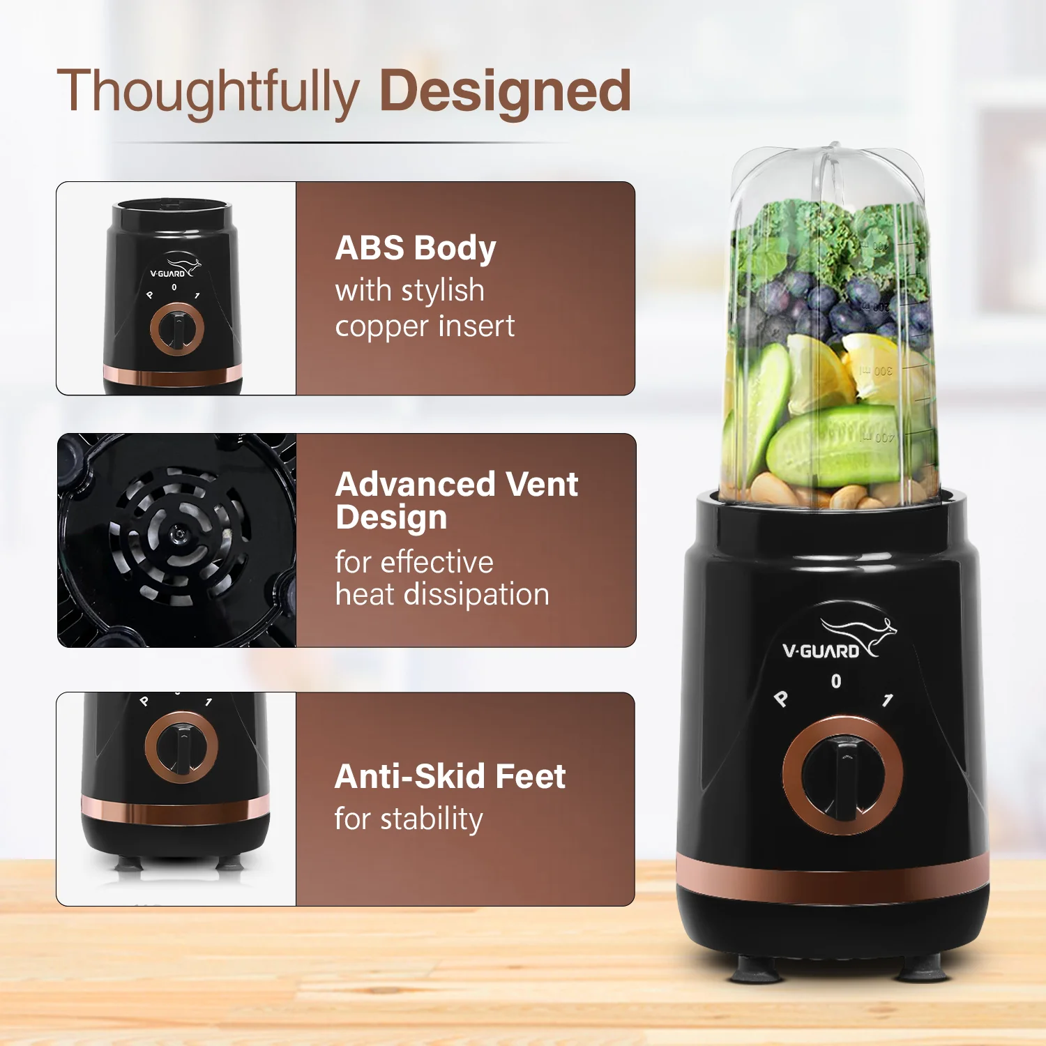 V-Guard Citius Nutri Blender | Bullet Mixer Grinder Juicer | 2 Leakproof Jars | 2 Years Product & Motor Coverage by V-Guard | 400 W Copper Motor | Up to 22,000 RPM | 1 Storage & 1 Sipper Lid - Image 6