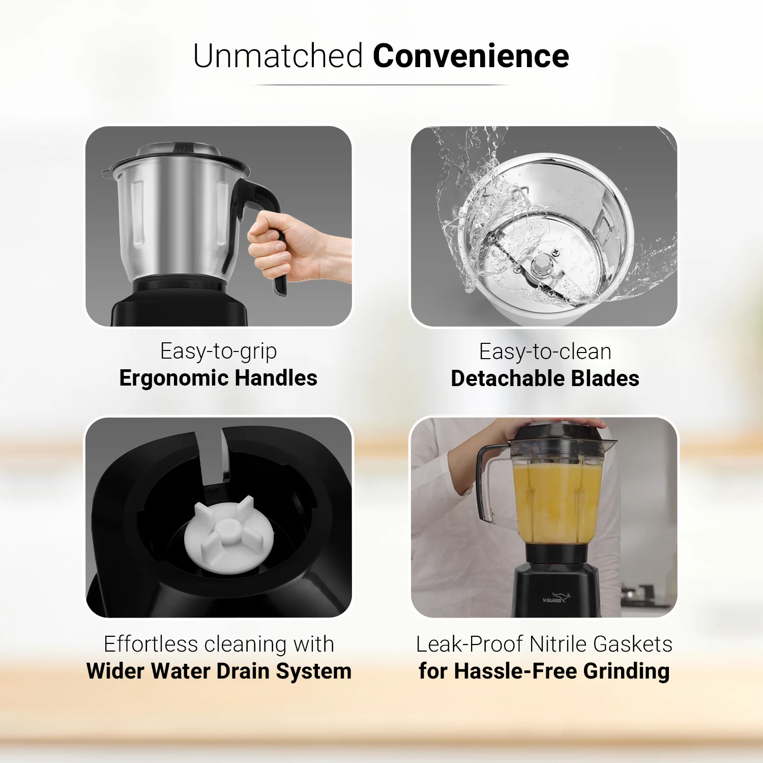 V-Guard Citius Plus 750 Watt Juicer Mixer Grinder | 3 Year Motor Coverage by VGuard | 5 Jars | Sturdy Juicer Jar with QuadraFlow Design | Precision Blend SS Blades, Black - Image 6