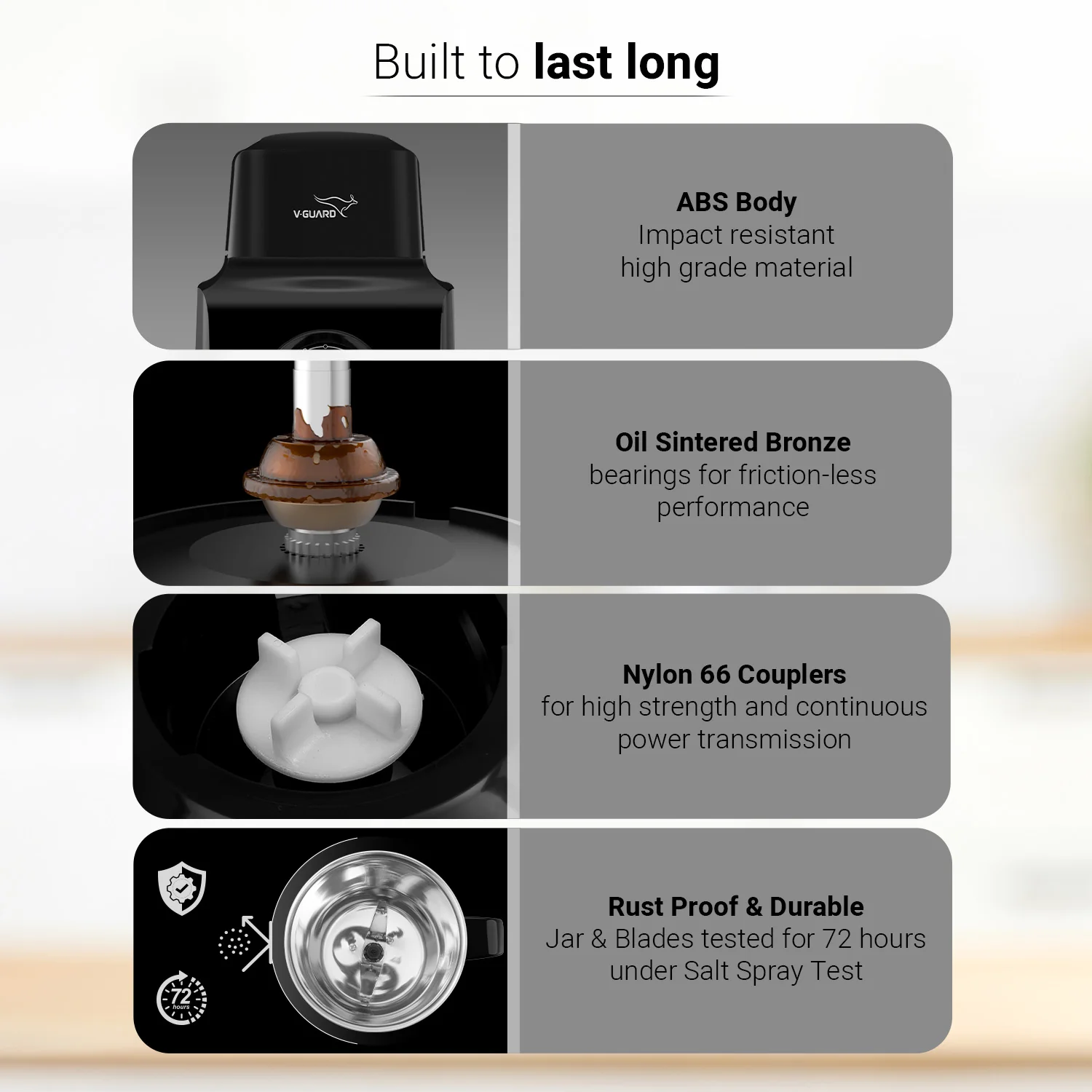 V-Guard Citius Plus 750 Watt Juicer Mixer Grinder | 3 Year Motor Coverage by VGuard | 5 Jars | Sturdy Juicer Jar with QuadraFlow Design | Precision Blend SS Blades, Black - Image 7