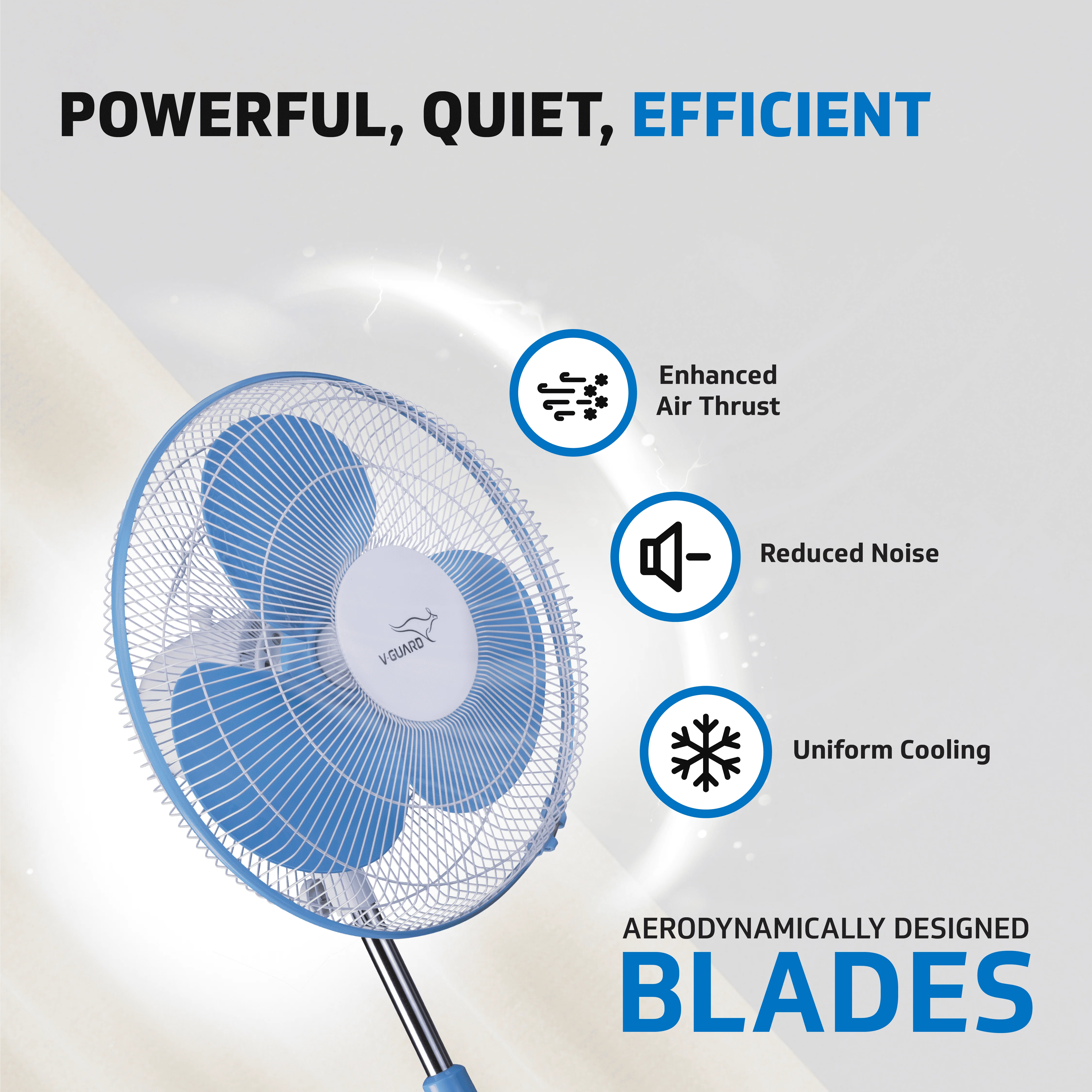 V-Guard Esfera STS Neo Pedestal Fan | 1330 RPM Motor | Customisable Tilt And Oscillation Control | White Blue | 40 cm (400mm) - Image 4