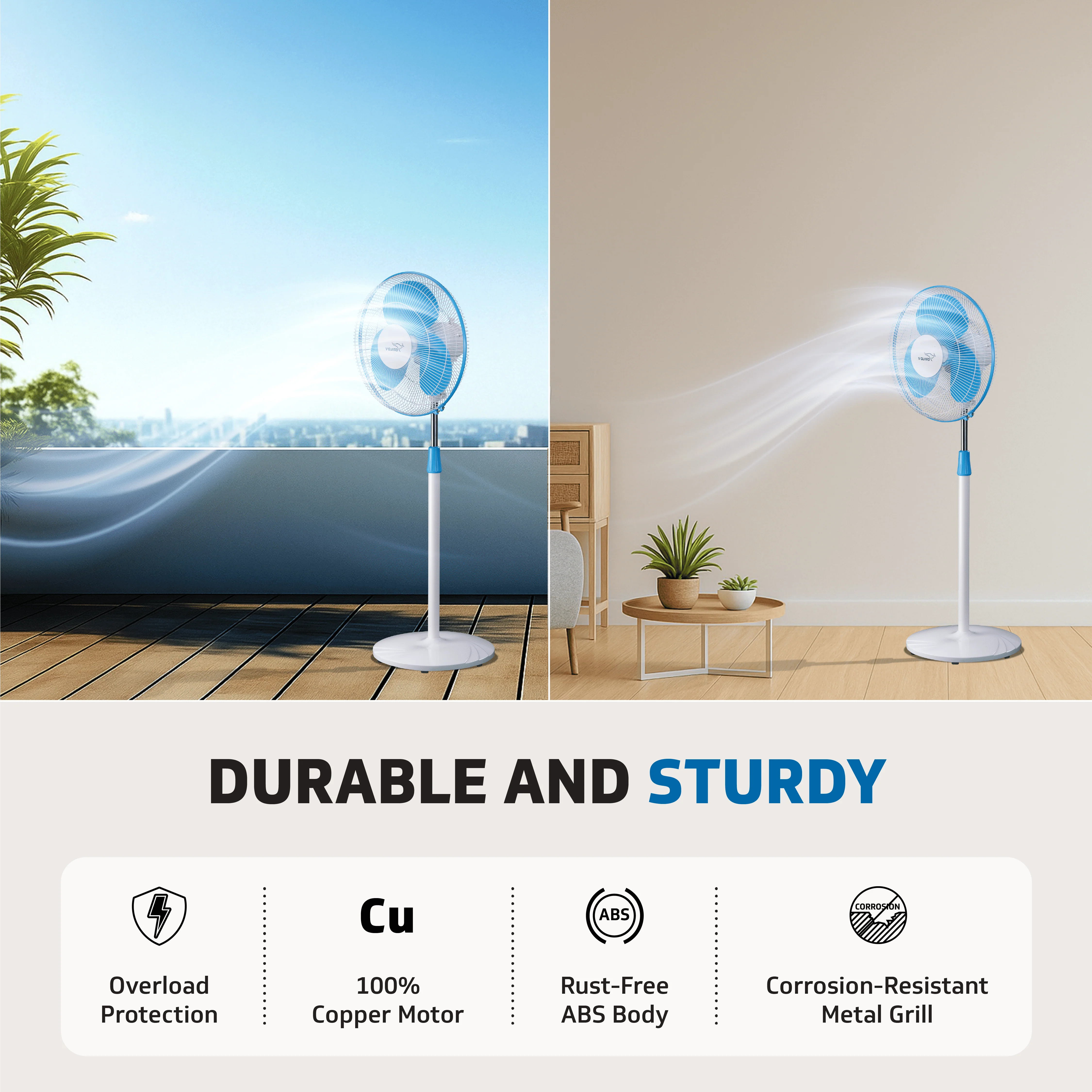 V-Guard Esfera STS Neo Pedestal Fan | 1330 RPM Motor | Customisable Tilt And Oscillation Control | White Blue | 40 cm (400mm) - Image 6