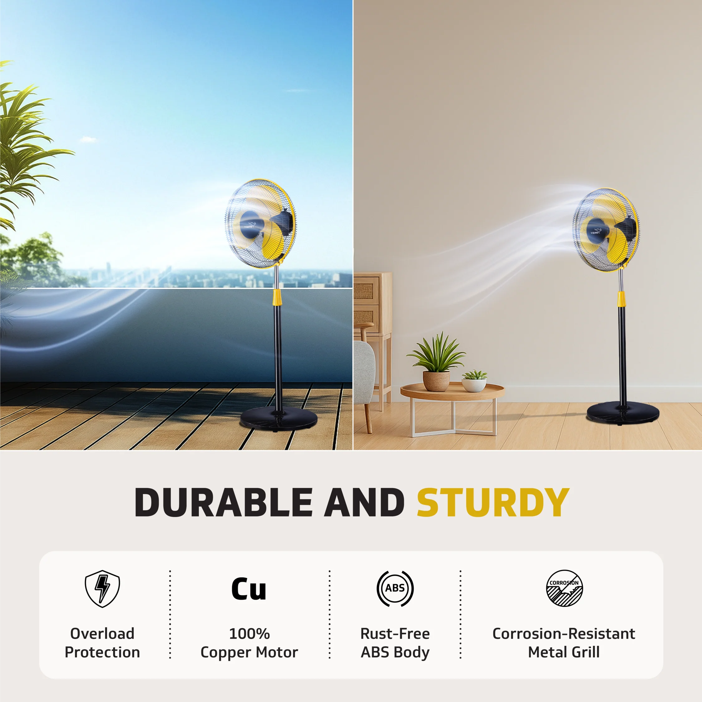 V-Guard Esfera STS Neo Pedestal Fan | 1330 RPM Motor | Customisable Tilt And Oscillation Control | Yellow Black | 40 cm (400mm) - Image 6