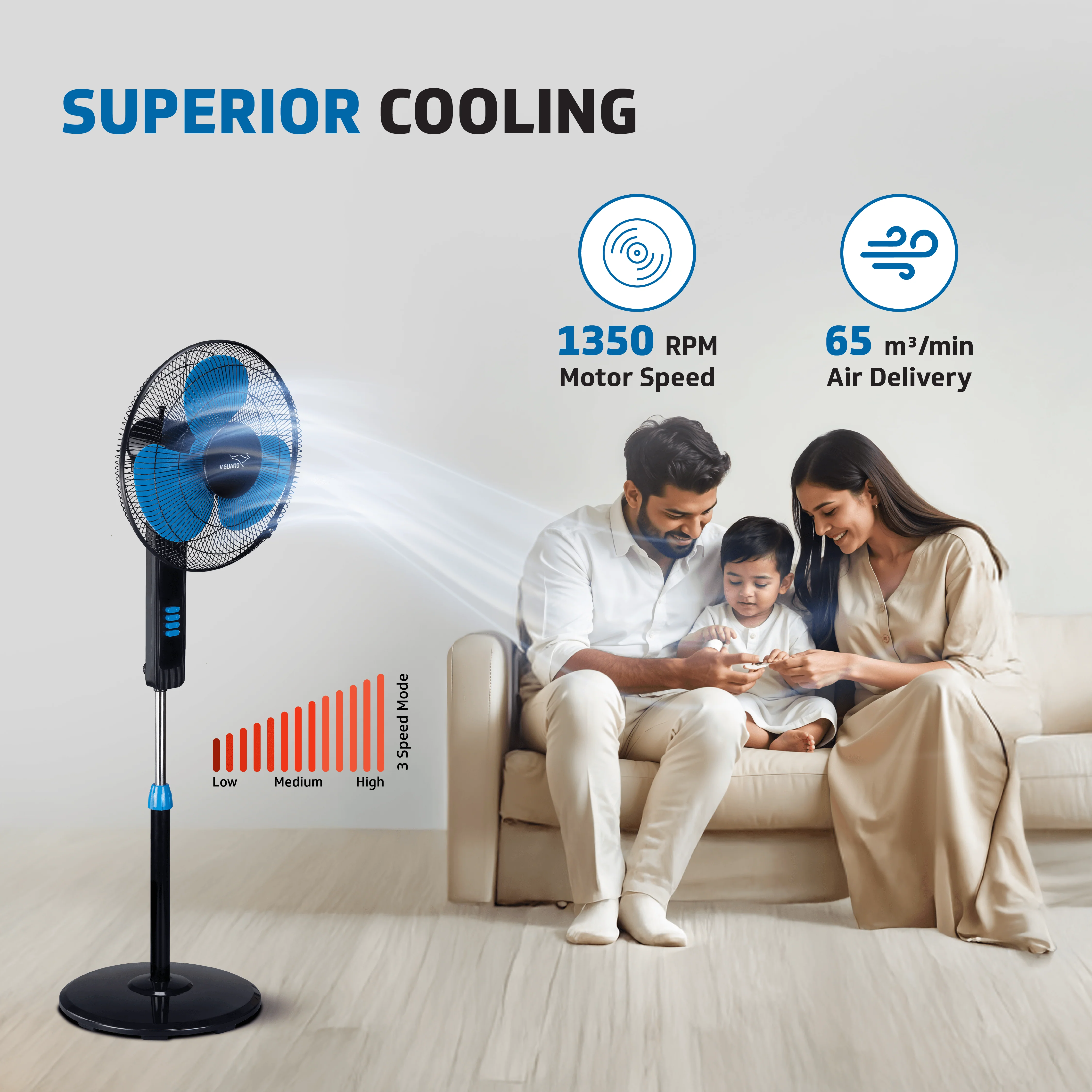 V-Guard Esfera STS Plus Neo Pedestal Cum Table Fan | Versatile 2-In-1 Operation | 1350 RPM Motor | Customisable Tilt And Oscillation Control | Blue Black | 40 cm (400mm) - Image 3