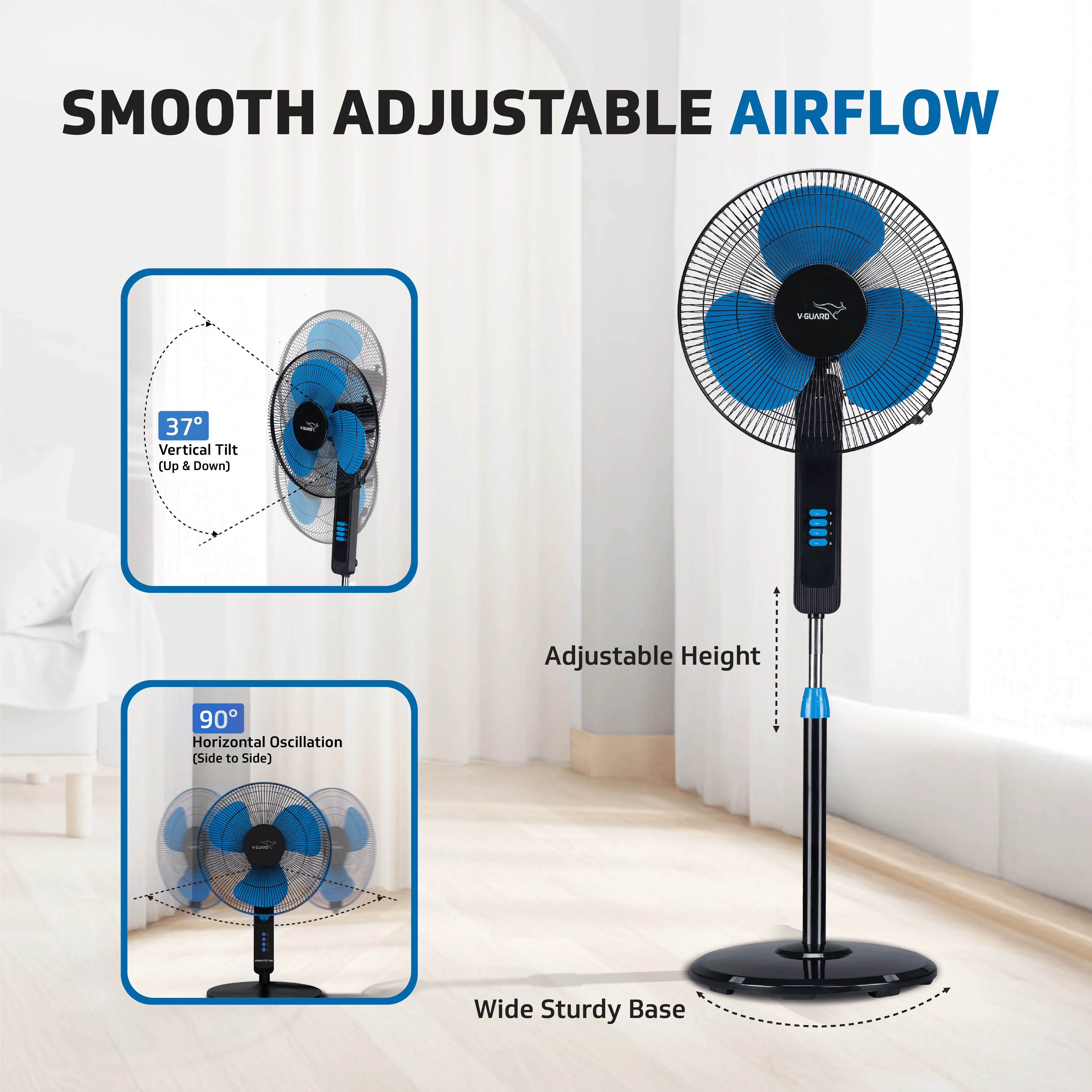 V-Guard Esfera STS Plus Neo Pedestal Cum Table Fan | Versatile 2-In-1 Operation | 1350 RPM Motor | Customisable Tilt And Oscillation Control | Blue Black | 40 cm (400mm) - Image 5