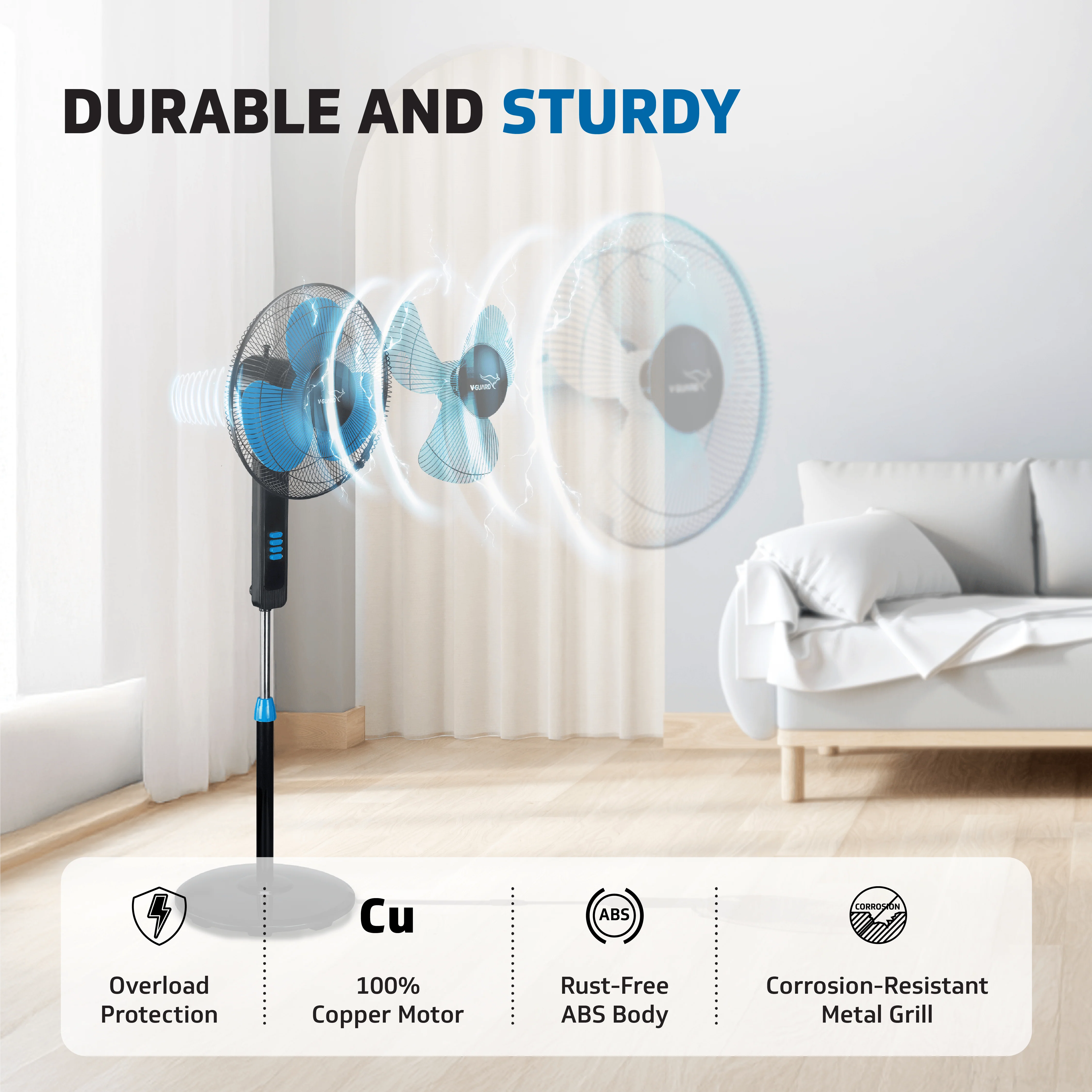 V-Guard Esfera STS Plus Neo Pedestal Cum Table Fan | Versatile 2-In-1 Operation | 1350 RPM Motor | Customisable Tilt And Oscillation Control | Blue Black | 40 cm (400mm) - Image 6