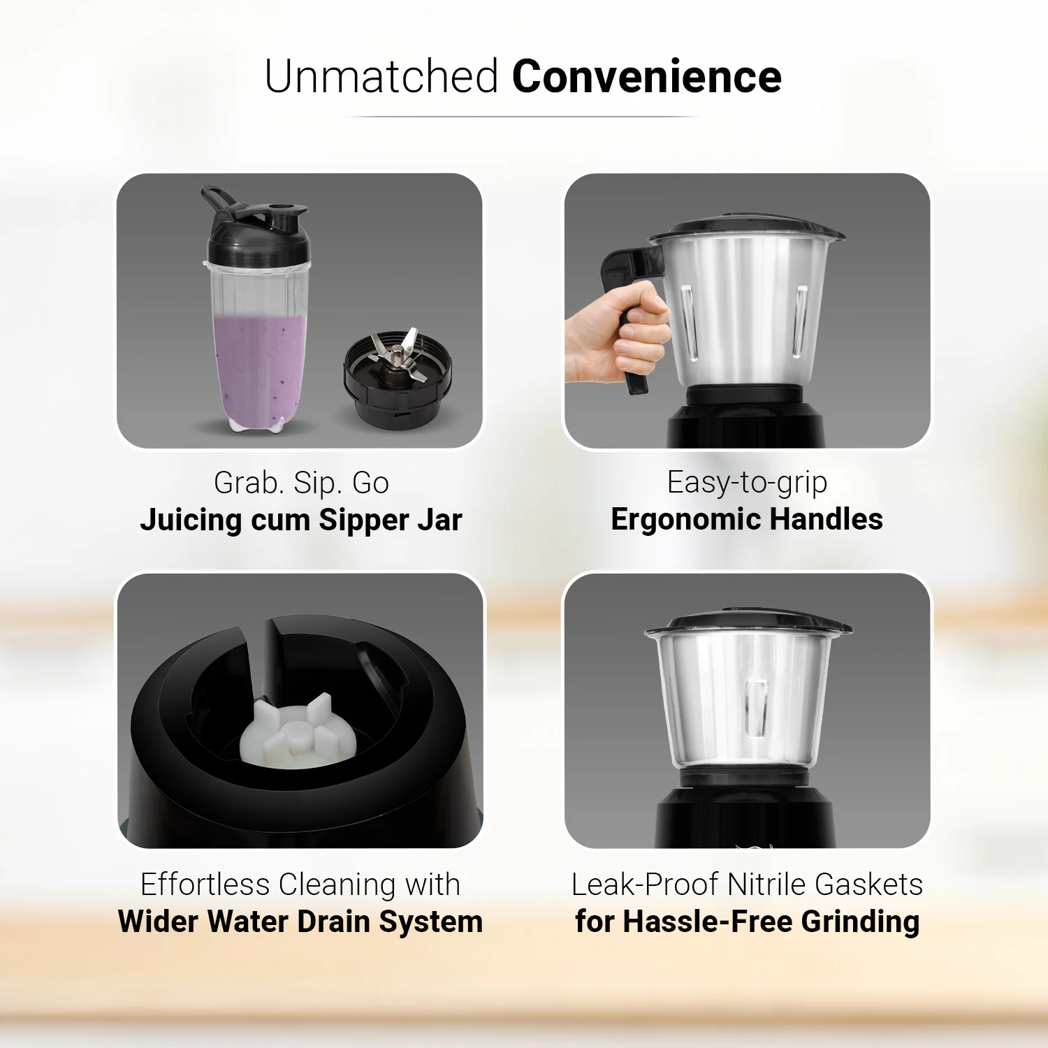 V-Guard Increda Plus 500 Watt Bullet Juicer Mixer Grinder | 2 Year Motor Warranty | 4 Jars (Bullet, Wet, Dry and Chutney) | Stainless Steel Blades | Bullet Jar with Sipper Lid. - Image 4