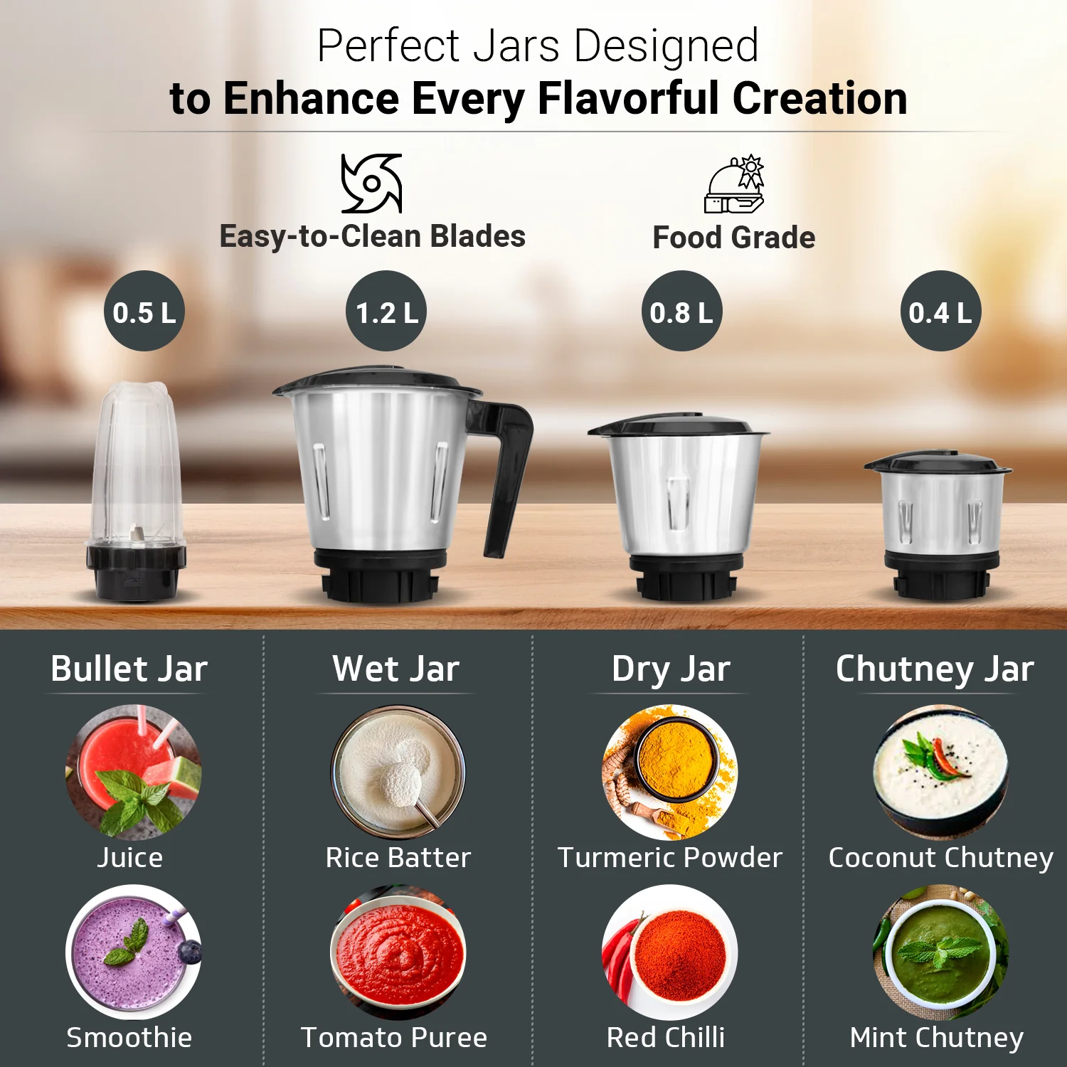 V-Guard Increda Plus 500 Watt Bullet Juicer Mixer Grinder | 2 Year Motor Warranty | 4 Jars (Bullet, Wet, Dry and Chutney) | Stainless Steel Blades | Bullet Jar with Sipper Lid. - Image 6