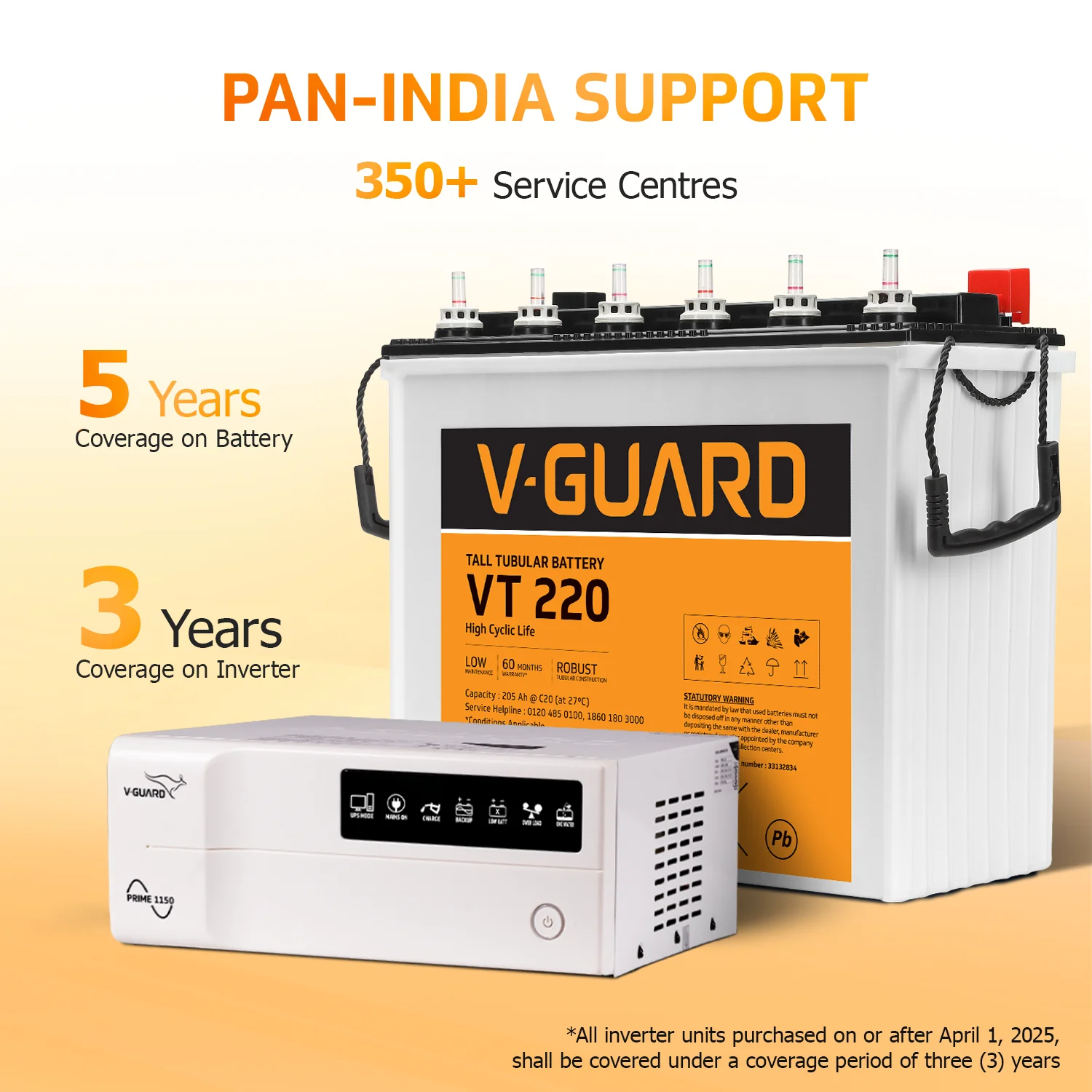 V-Guard Inverter & Battery Combo (1150 Pure Sine Wave 1000VA/12V Inverter, VT 220 (205 Ah Tall Tubular Battery) for Home, Office & Shops - Image 8