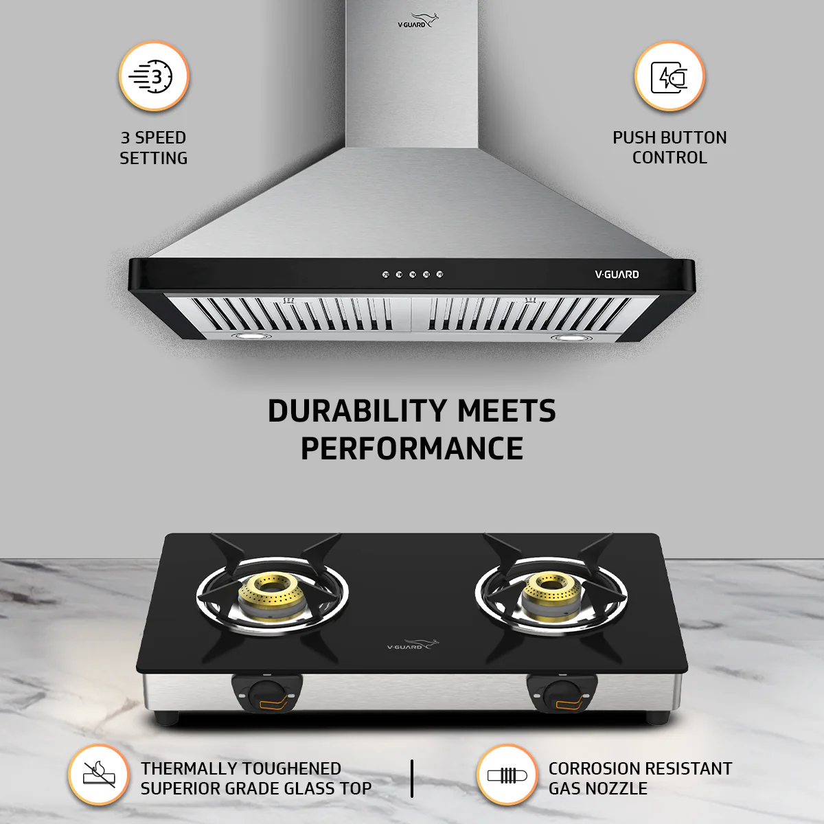 V-Guard M20 60 cm Wide Chimney and VGD 260 SX Gas Stove Combo- The Ultimate Kitchen Duo - Image 4