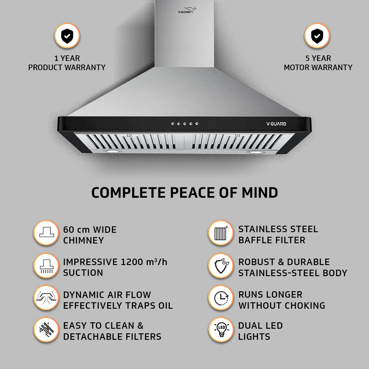 V-Guard M20 60 cm Wide Chimney and VGD 260 SX Gas Stove Combo- The Ultimate Kitchen Duo - Image 5