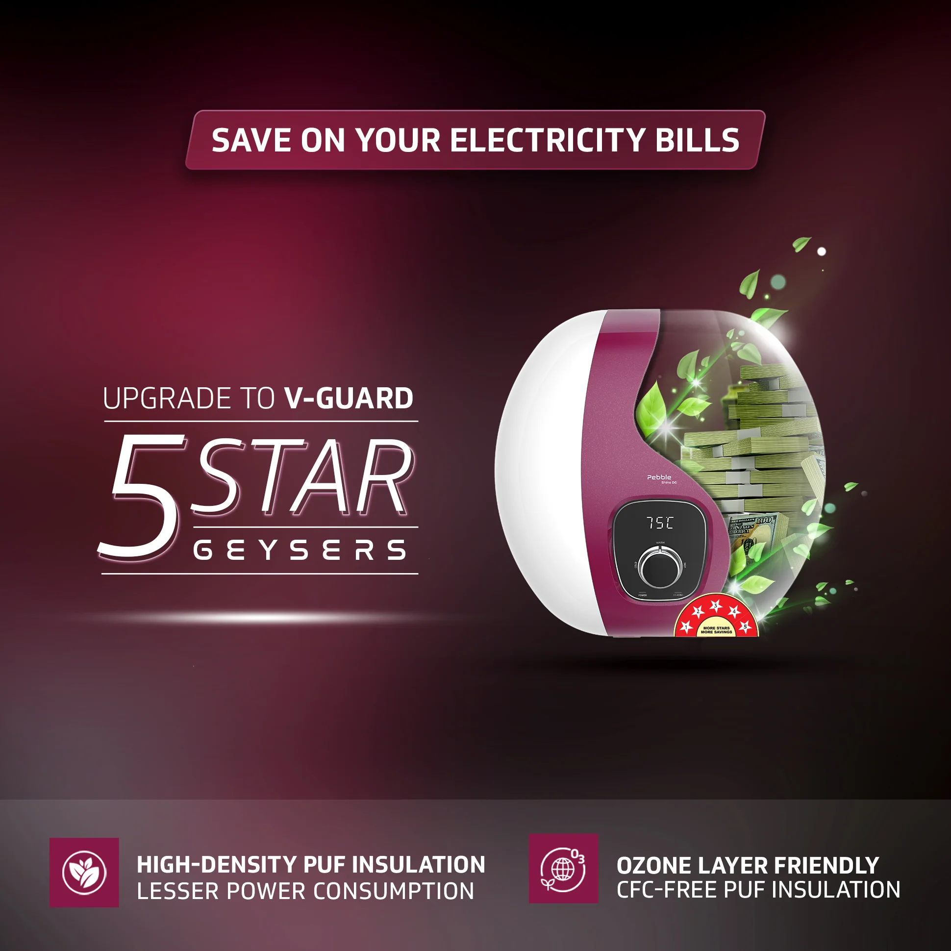 V-Guard Pebble Shine DG 15 Litre Water Heater Geyser with Digital Display | BEE 5 Star Rating | Free PAN India Installation & Connection Pipes - Image 8