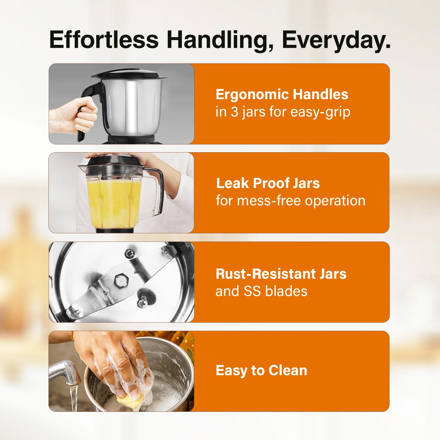 V-Guard Precia NX 750 W Juicer Mixer Grinder | 3-Year Motor Coverage | 4 Versatile Jars | Juicer, Large, Medium & Small | Compact ABS Body | SS Rust-Resistant Blades - Image 7