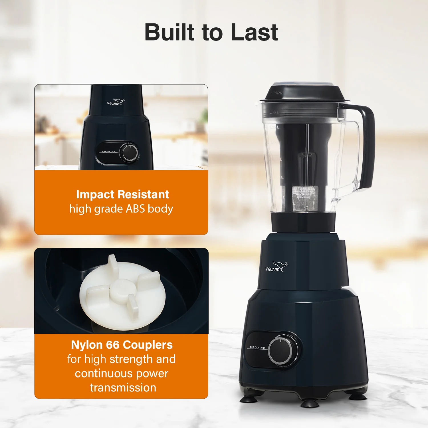 V-Guard Precia NX 750 W Juicer Mixer Grinder | 3-Year Motor Coverage | 4 Versatile Jars | Juicer, Large, Medium & Small | Compact ABS Body | SS Rust-Resistant Blades - Image 8
