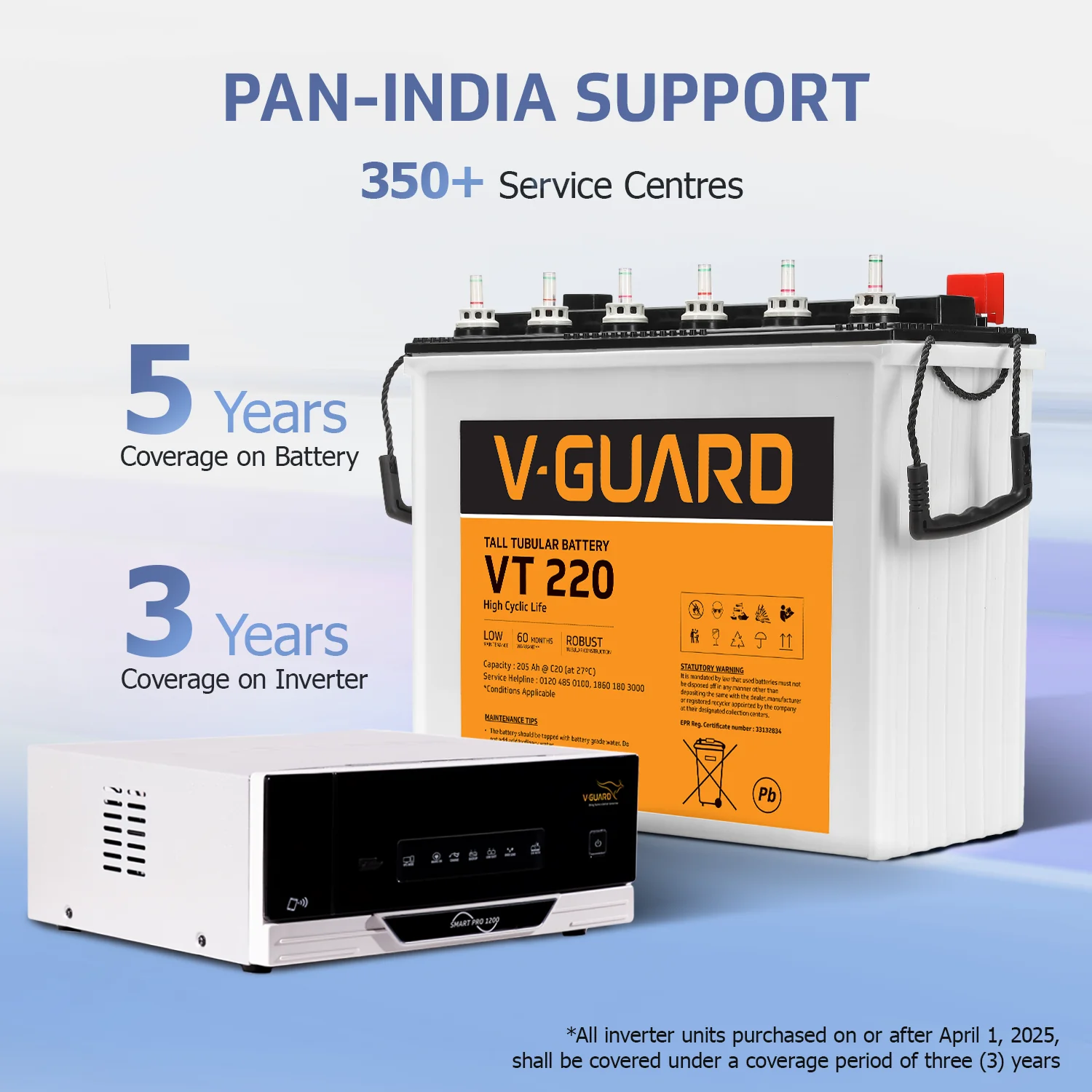 V-Guard Smart Inverter & Battery Combo (Smart Pro 1200 Digital Sine Inverter with VT 220 (205 Ah Tall Tubular Battery)) for Home, Office & Shops - Image 8