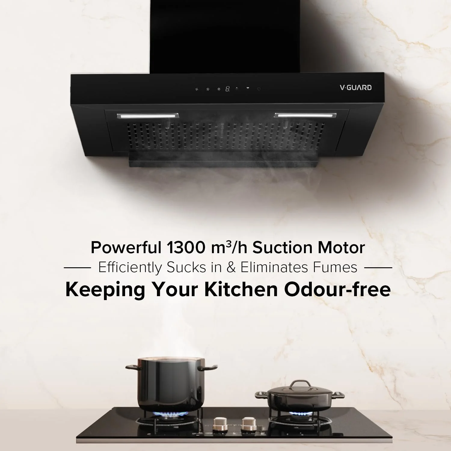 V-Guard T10 Filterless Kitchen Chimney | 60 cm| 1300 m³/h High Suction Capacity | One-Touch Heat Auto Clean | Touch Panel with Gesture Control | 1-Year Comprehensive & 5-Year Motor Coverage - Image 3