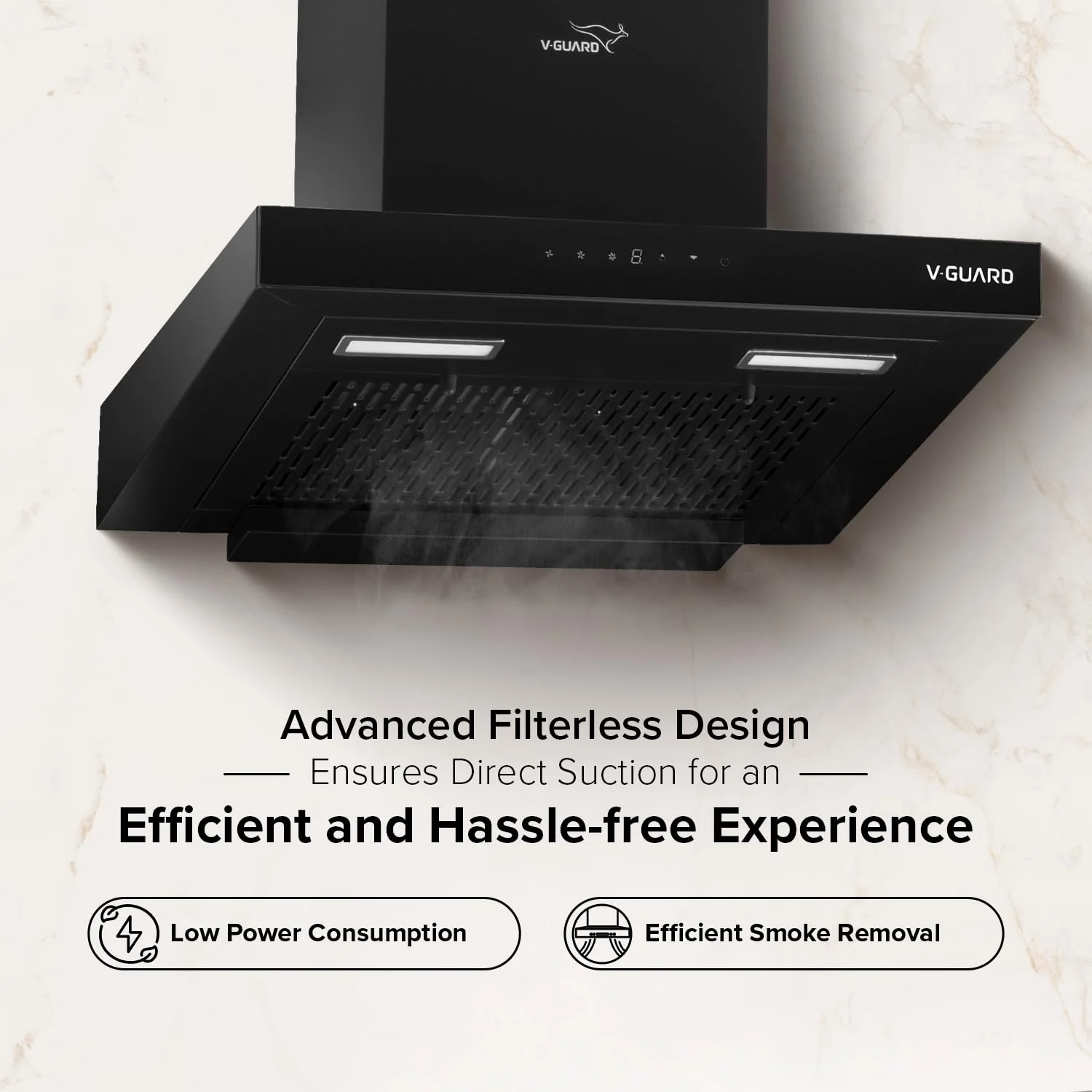 V-Guard T10 Filterless Kitchen Chimney | 60 cm| 1300 m³/h High Suction Capacity | One-Touch Heat Auto Clean | Touch Panel with Gesture Control | 1-Year Comprehensive & 5-Year Motor Coverage - Image 4