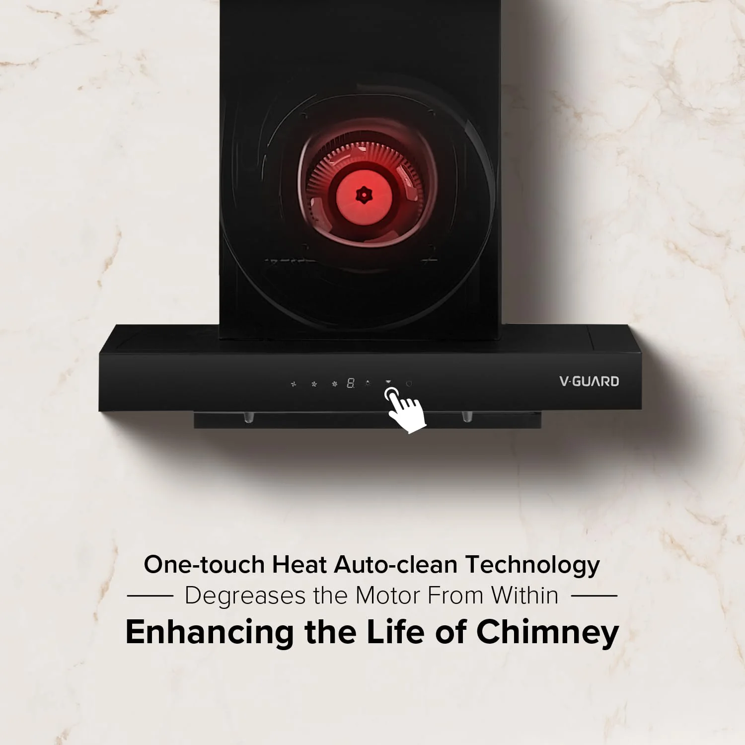 V-Guard T10 Filterless Kitchen Chimney | 60 cm| 1300 m³/h High Suction Capacity | One-Touch Heat Auto Clean | Touch Panel with Gesture Control | 1-Year Comprehensive & 5-Year Motor Coverage - Image 5