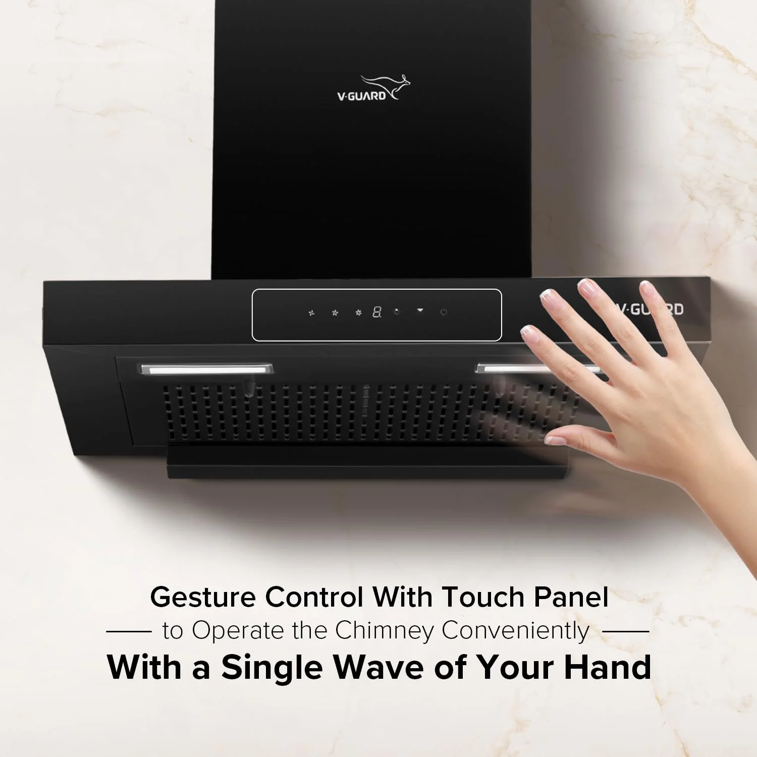 V-Guard T10 Filterless Kitchen Chimney | 60 cm| 1300 m³/h High Suction Capacity | One-Touch Heat Auto Clean | Touch Panel with Gesture Control | 1-Year Comprehensive & 5-Year Motor Coverage - Image 6