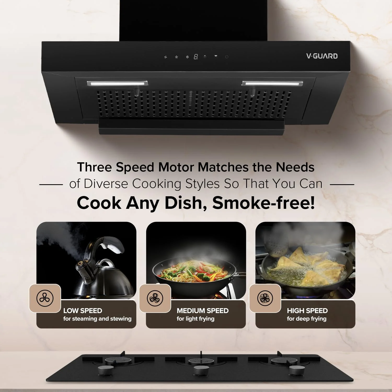 V-Guard T10 Filterless Kitchen Chimney | 60 cm| 1300 m³/h High Suction Capacity | One-Touch Heat Auto Clean | Touch Panel with Gesture Control | 1-Year Comprehensive & 5-Year Motor Coverage - Image 7