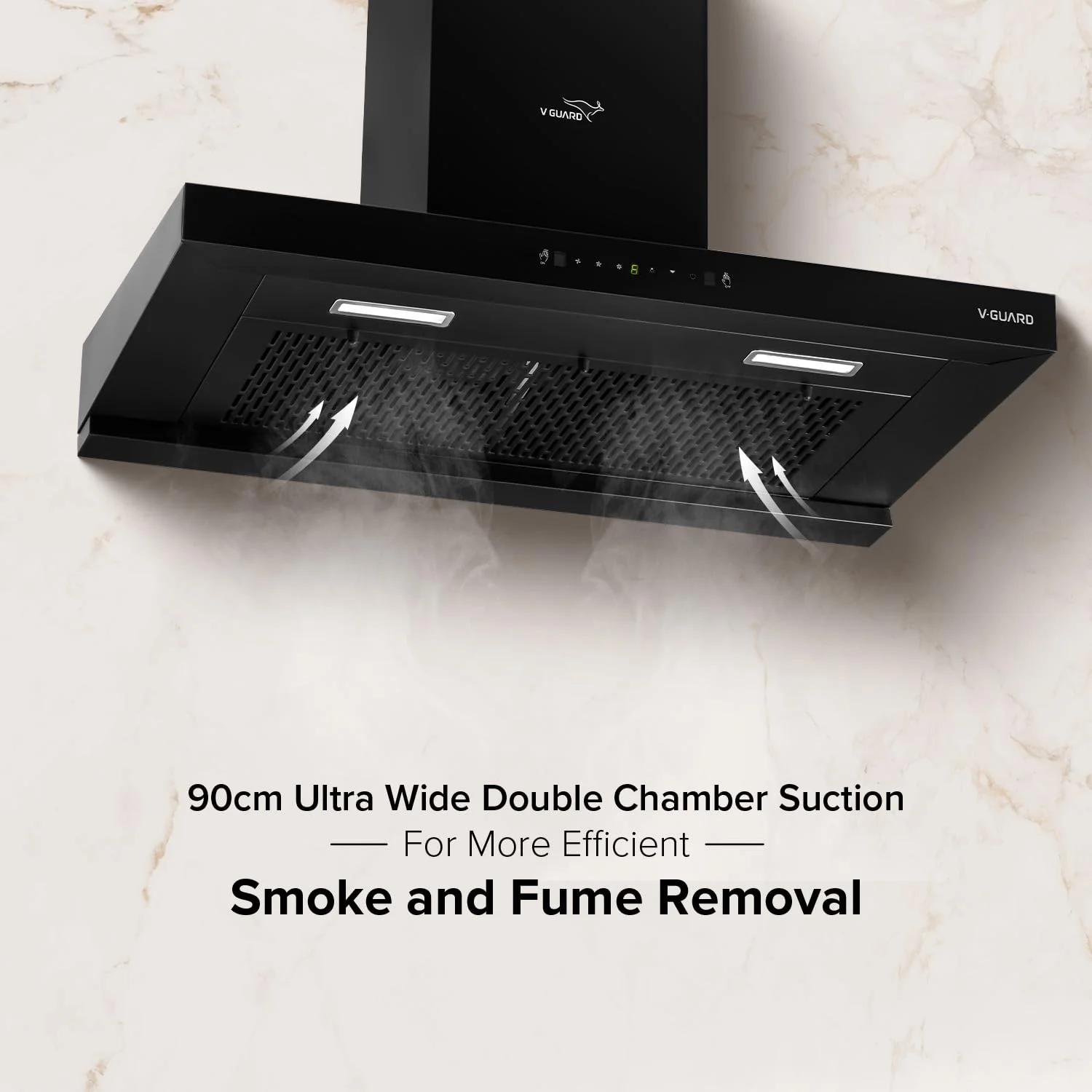 V-Guard T20 90cm Kitchen Chimney | 1300 m³/h Suction Capacity | Intelligent Auto Clean | Filterless | Motion with Touch Control | Wall mounted chimney with Elegant T-Shape Glass Design - Image 8