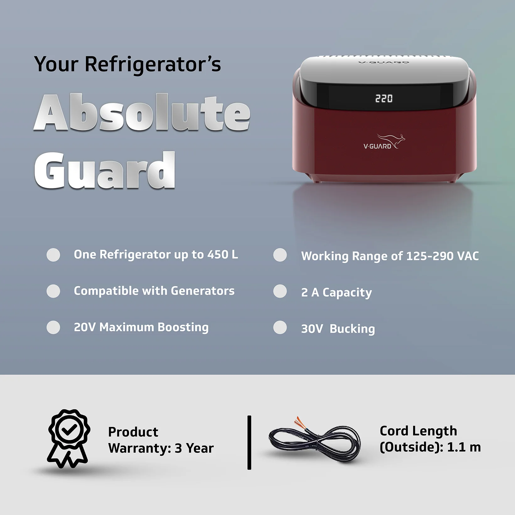 V-Guard Trossia 450 DG Stabilizer for Refrigerator up to 450 Litre - Image 5