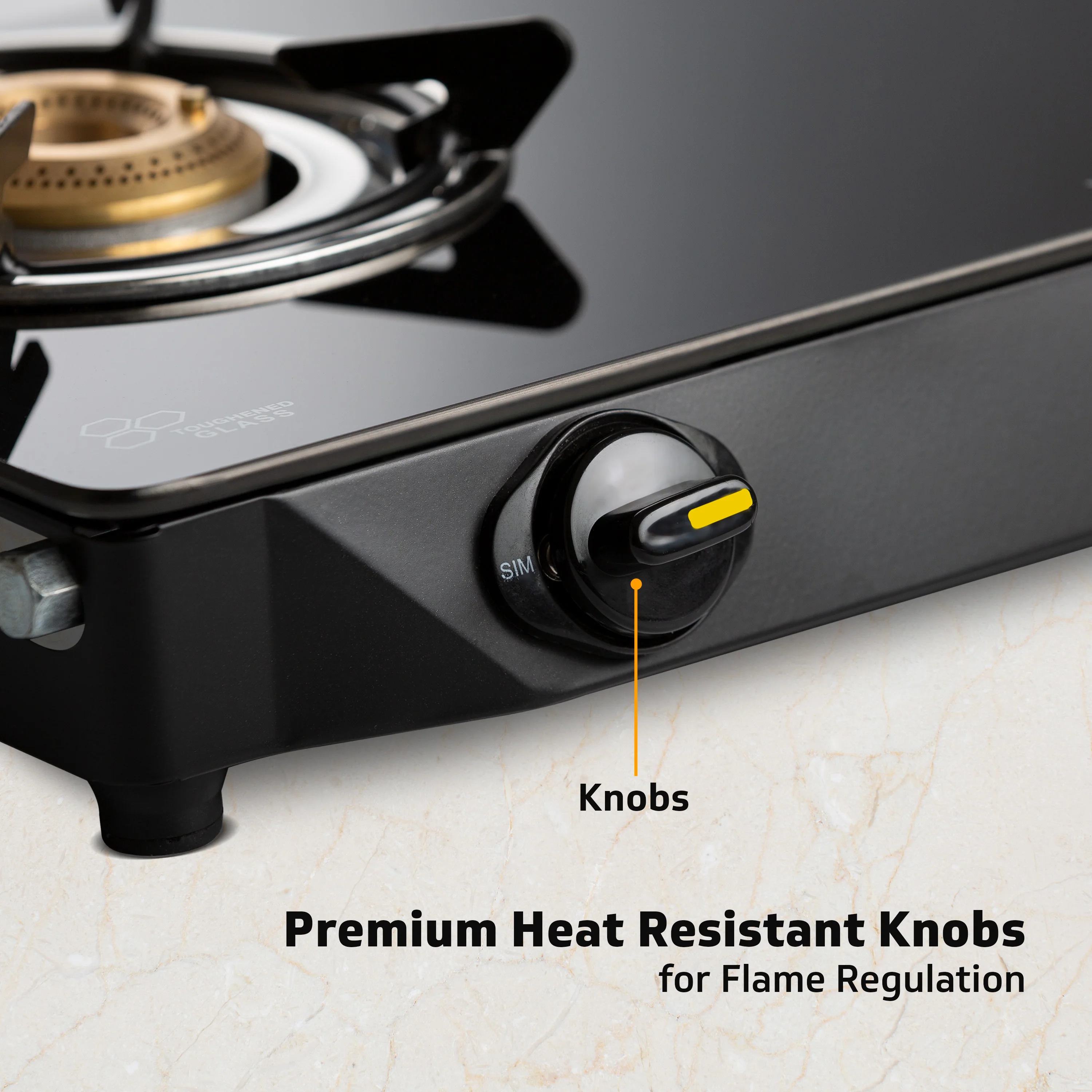 V-Guard VGD 257 PI 2 Burner Gas Stove | Compact & Elegant Gas Stove | 1 Large and 1 Medium High-Efficiency Brass Burner | Toughened Glass Top | 1 Year Coverage by V-Guard - Image 4